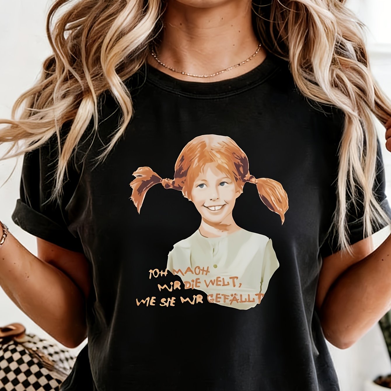 Image of Men's And Women's Unisex Casual Round Neck Tee Featuring Pi Ppi Design, Made From 180gsm Lightly Stretchable Fabric, Perfect For All-year Wear With A Retro Character Style