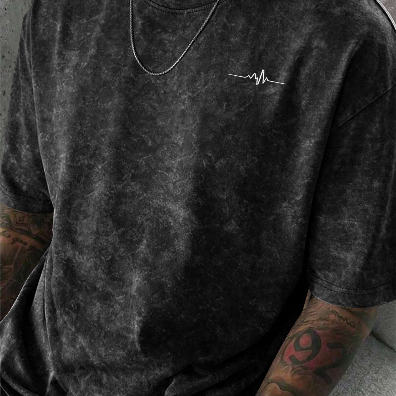 TEMU American-style Distressed Washed Men's Short-sleeve Minimalist Ecg Simple Short-sleeve T-shirt