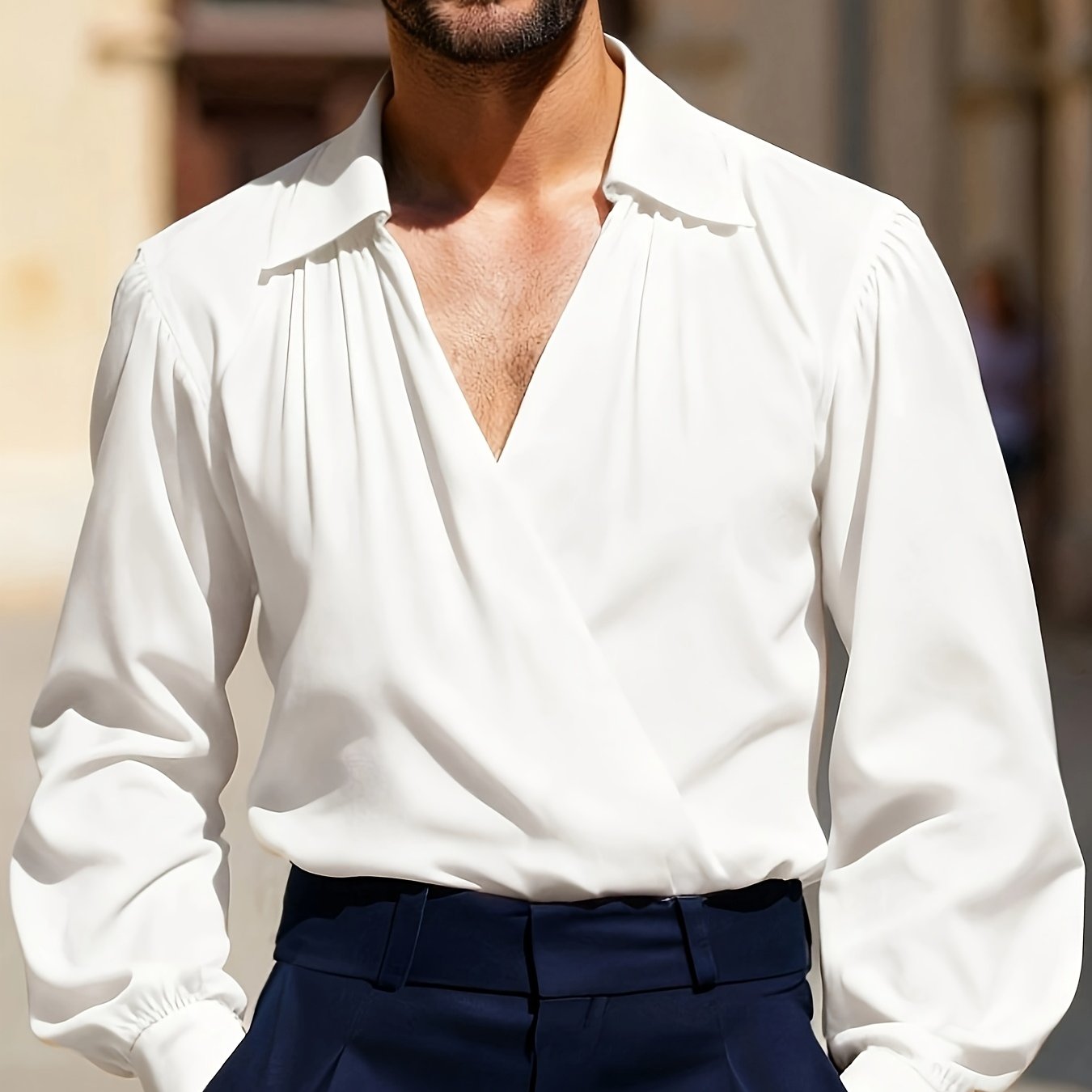 TEMU Chemise à manches longues et col en V , décontractée et pour homme