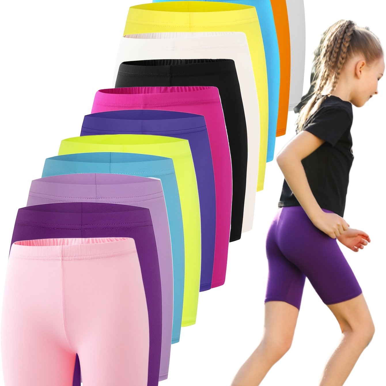 Image of 7pcs Random Color Girls Summer Boys Short Hot Pants Close-fitting Comfortable Breathable Candy-colored Cycling Pants Sports Pants Worn Daily When Going Out, Perfect For Outdoor