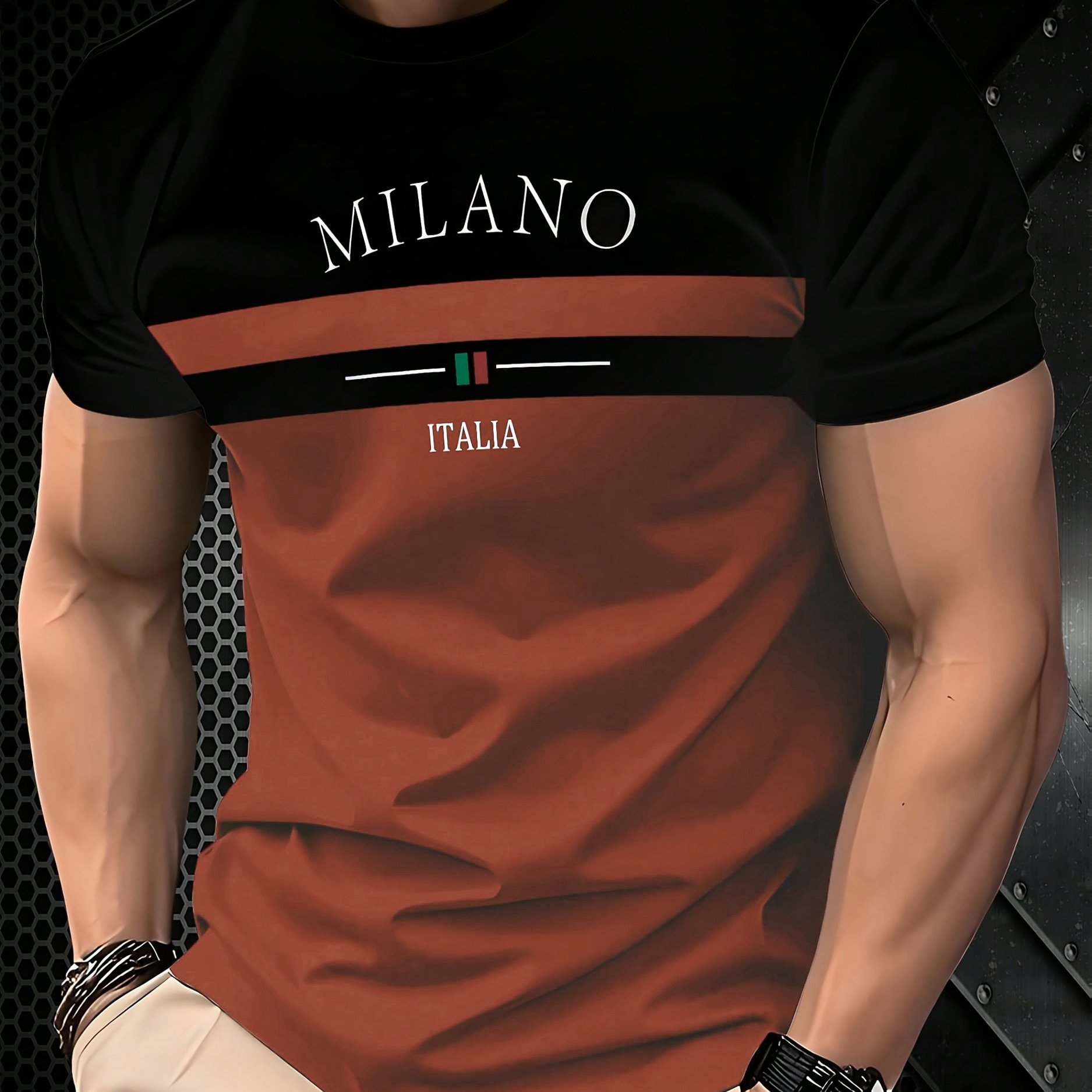 E-shop Herren Frühlings, Sommer- und Herbst " ITALIA" Buchstaben-Print T-Shirt mit Fall Sleeves, geeignet für Freizeitaktivitäten, tägliche Freizeit,