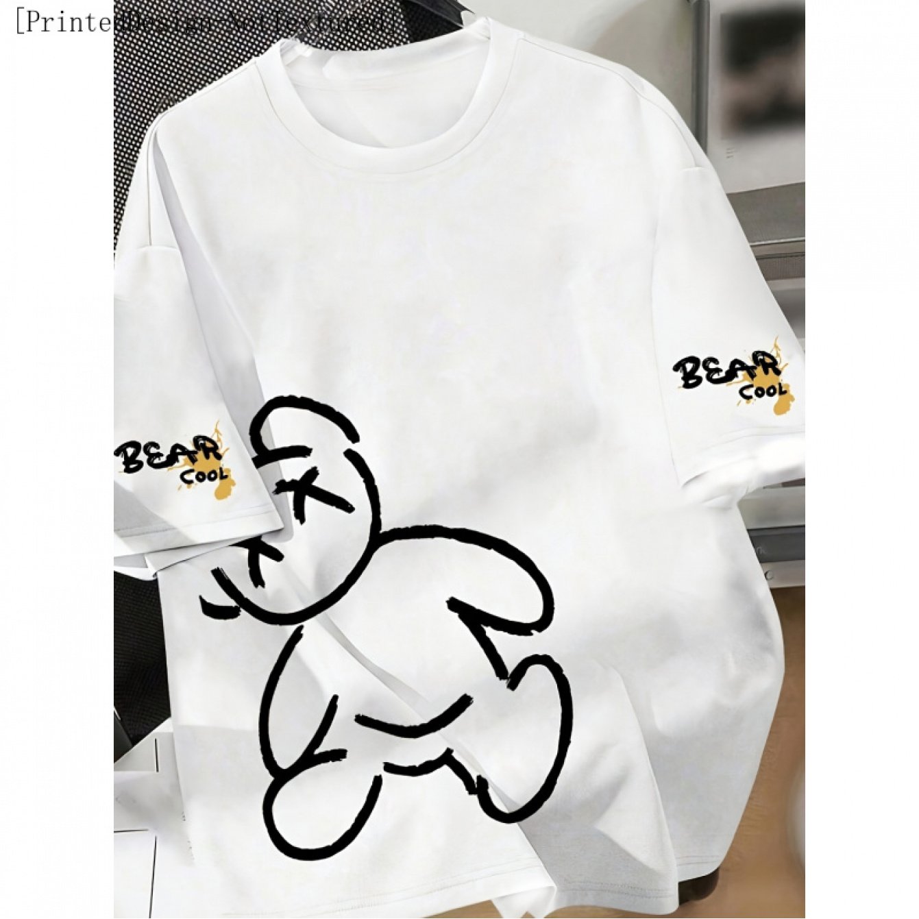 TEMU [프린트 디자인-텍스처 아님] 남성 반팔 캐주얼 셔츠 만화 곰돌이 프린트 귀여운 그래픽 티셔츠 약간의 스트레치 통기성 여름 패션 스트리트웨어 트렌디 탑 친구 선물 데일리 주말룩