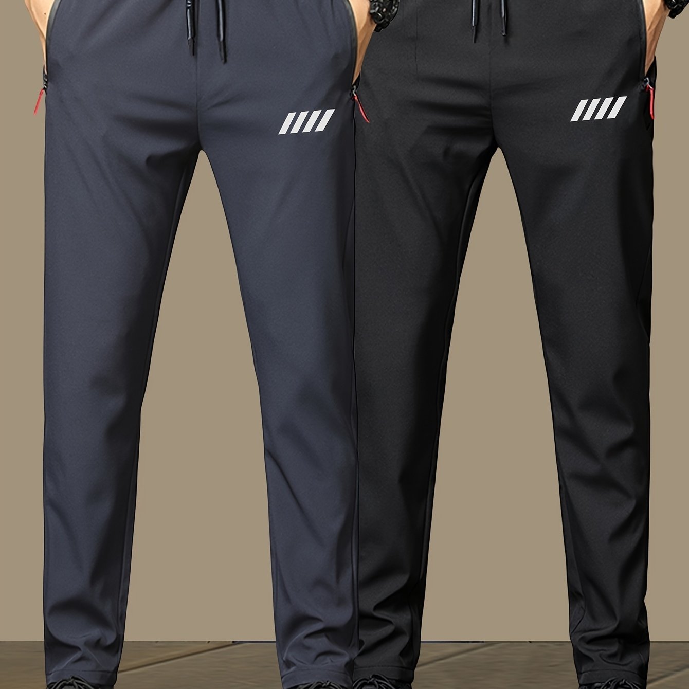 E-shop 2er-Set Herren Leichte Sportliche Freizeithosen mit Reißverschlusstaschen & Bedrucktem Muster - 100% Polyester, Maschinenwaschbar, Sommerliche