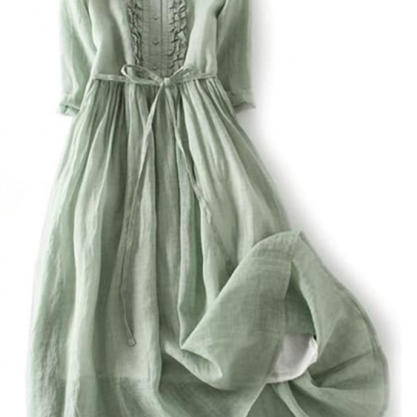 Women's Dress, Retro Pleated Dress, Ruffle Trim Button Half Sleeve, Tie Waist Casual Elegant Midi Dress