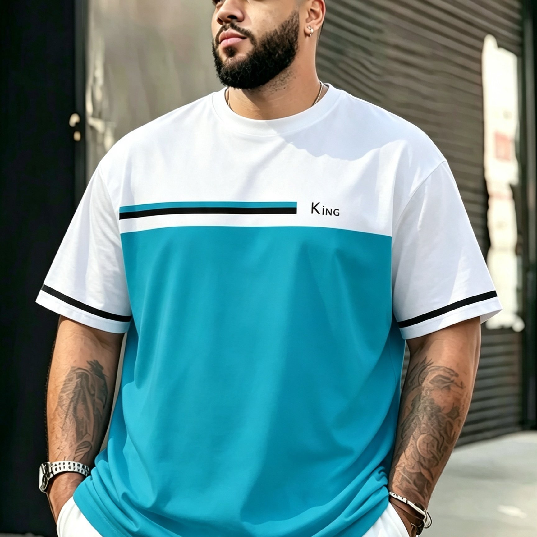 TEMU Men's Plus Size T-shirt, Fashionable Short-sleeve Summer Crew Neck Pullover Top, Graphic Print Apparel, Casual And Comfortable Base Layer,