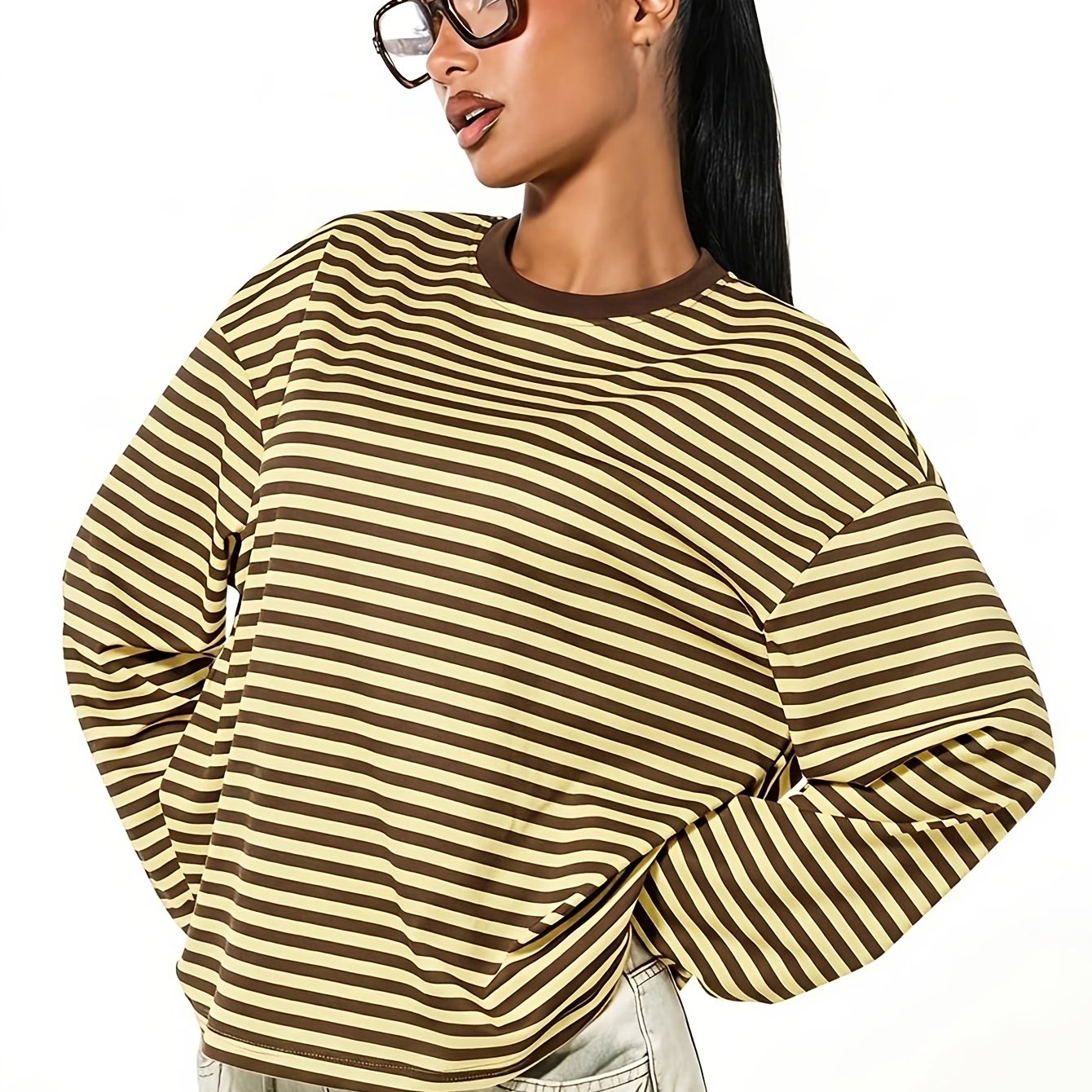 TEMU Haut à manches longues rayé et , T-shirt pull décontracté et oversized, un incontournable pour et l'hiver