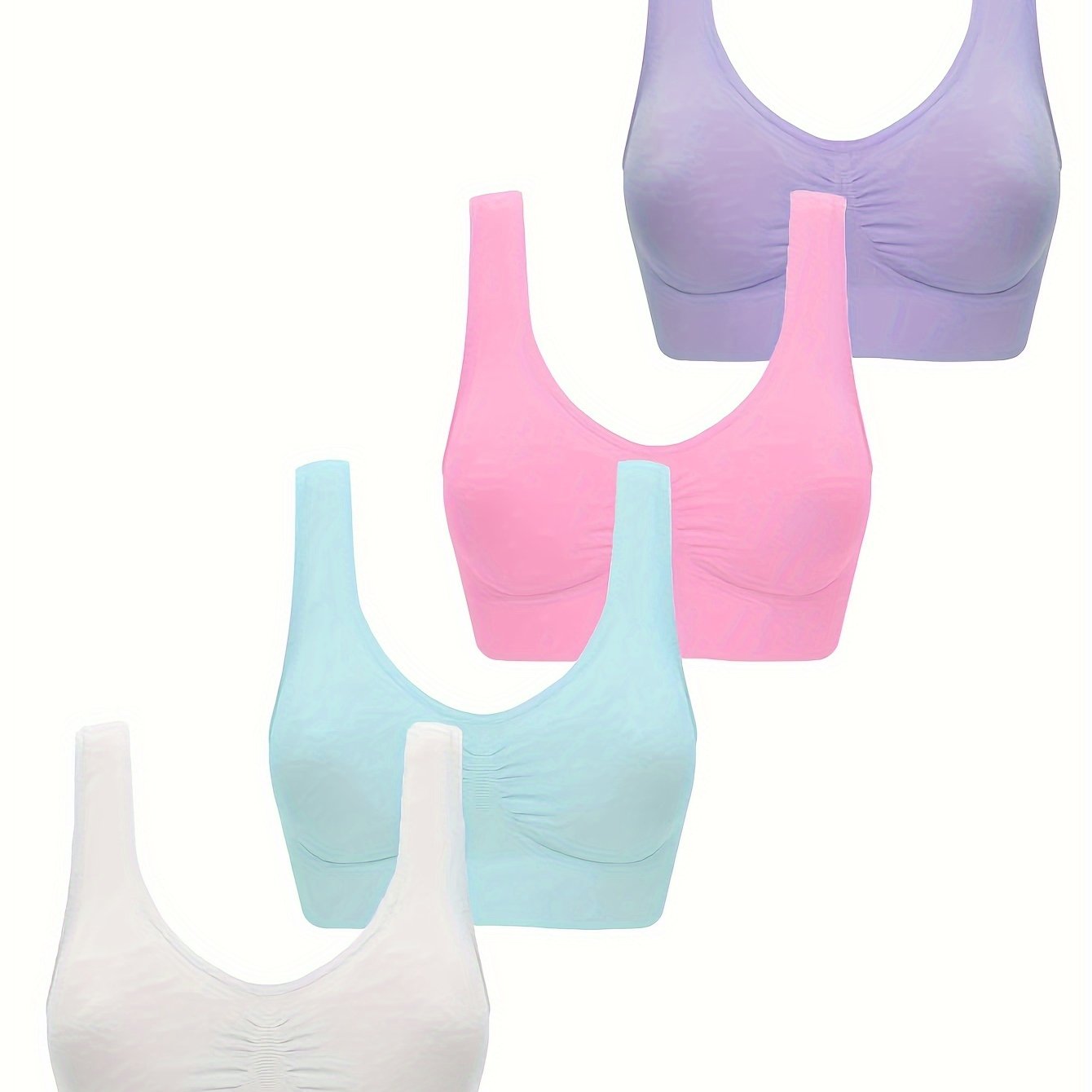 TEMU 4pcs Wireless Sports Bras, Comfy & Breathable Running Workout Tank Bra women's Lingerie Underwear