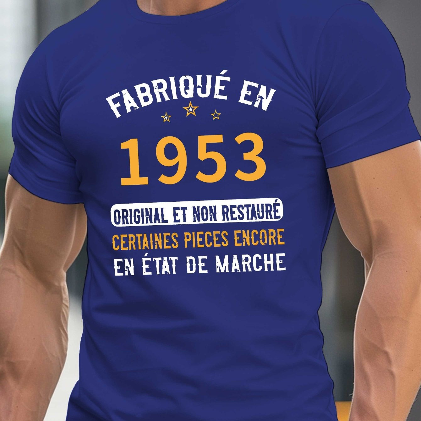 TEMU T-shirt vintage français 1953 pour hommes - Col rond décontracté, manches courtes, haut d'été léger avec impression "FABRIQUE EN 1953", coupe