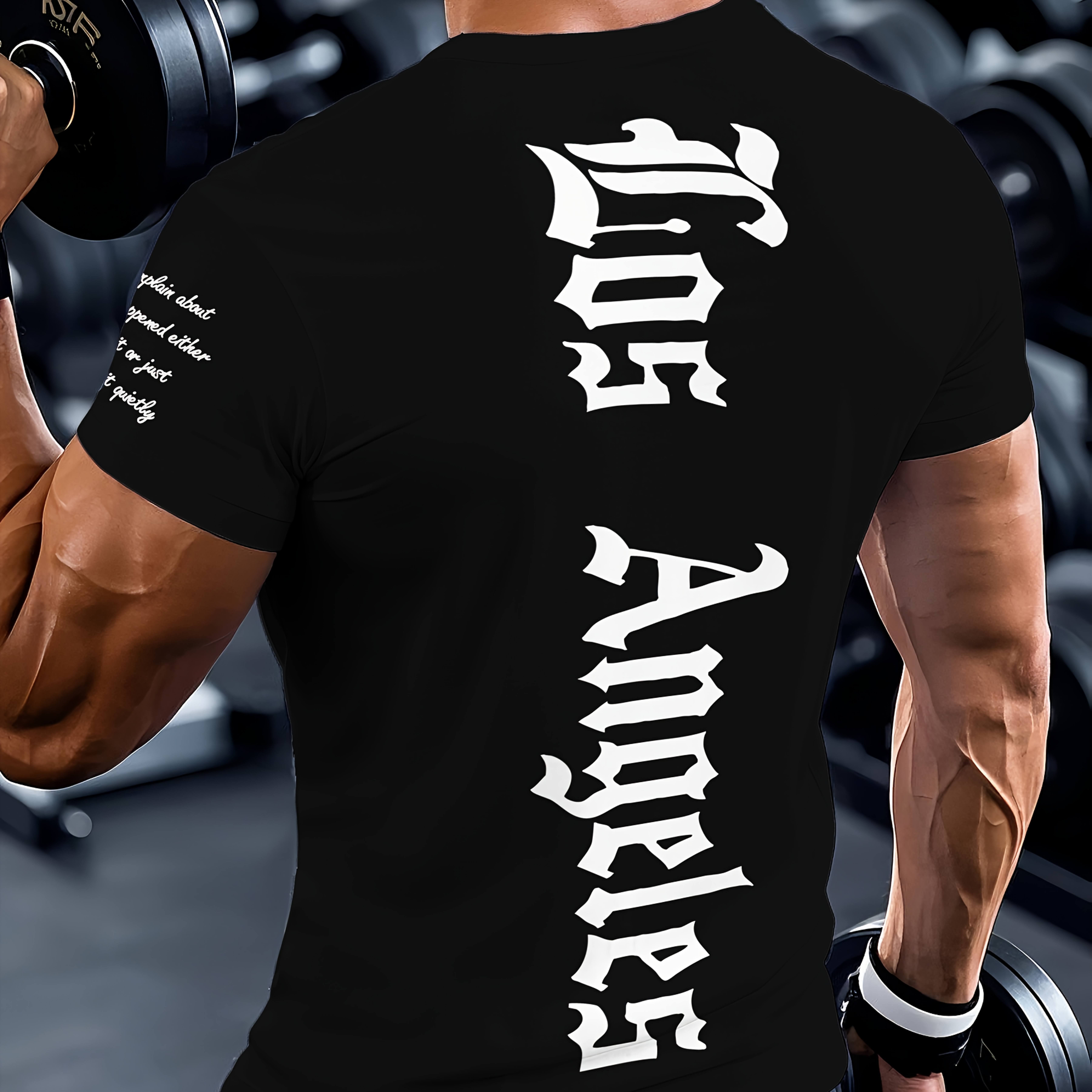 Men's Los Angeles Printed Muscle Fit T-shirt - Breathable, Quick Drying, High Elasticity, Suitable For Gym, Running, And Cycling, White, Black Letters, Multiple Colors From
