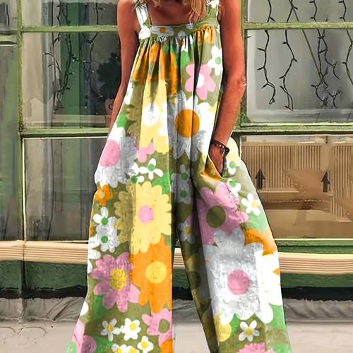 womens casual small floral flower print and summer jumpsuit overalls