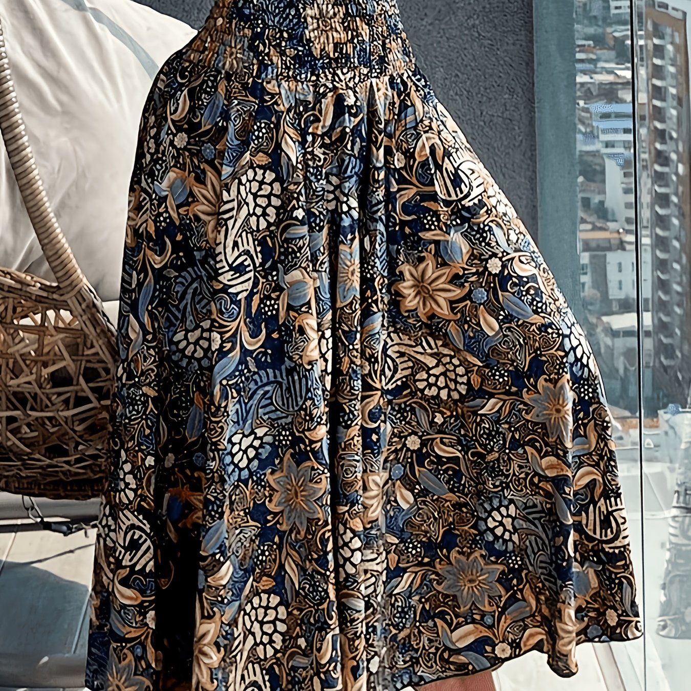 TEMU Women's Long Bohemian Style Skirt With Floral Pattern, Stretchy High Waist, Beach Skirt, Casual Skirt, Vintage Long Skirt, Bohemian Style
