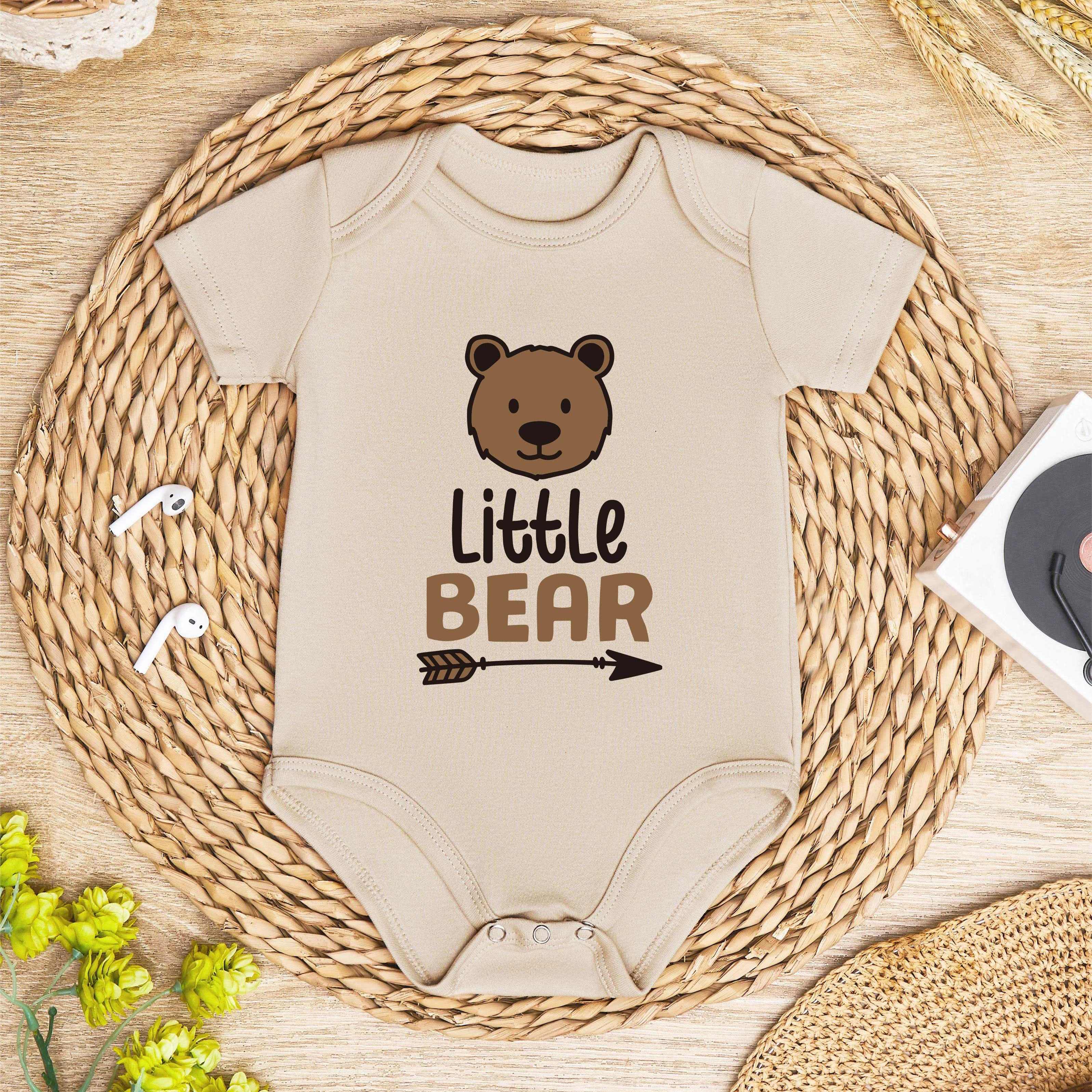 Cute Animal Little Bear Letter Print Little Bear Adorable Casual 100% Cotton Romper Jumpsuit Spring Summer Short Sleeve, Perfect For Outdoor
