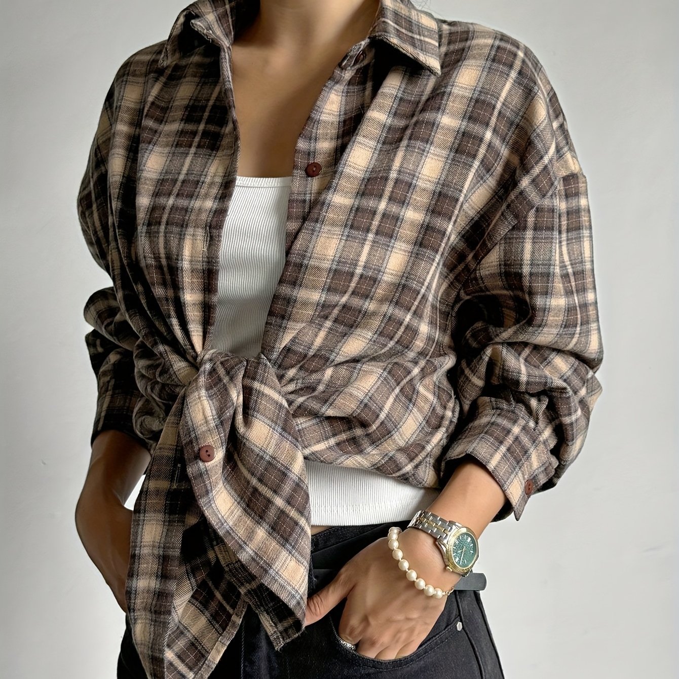 TEMU Women's Open Front Loose Drop Shoulder Shirt