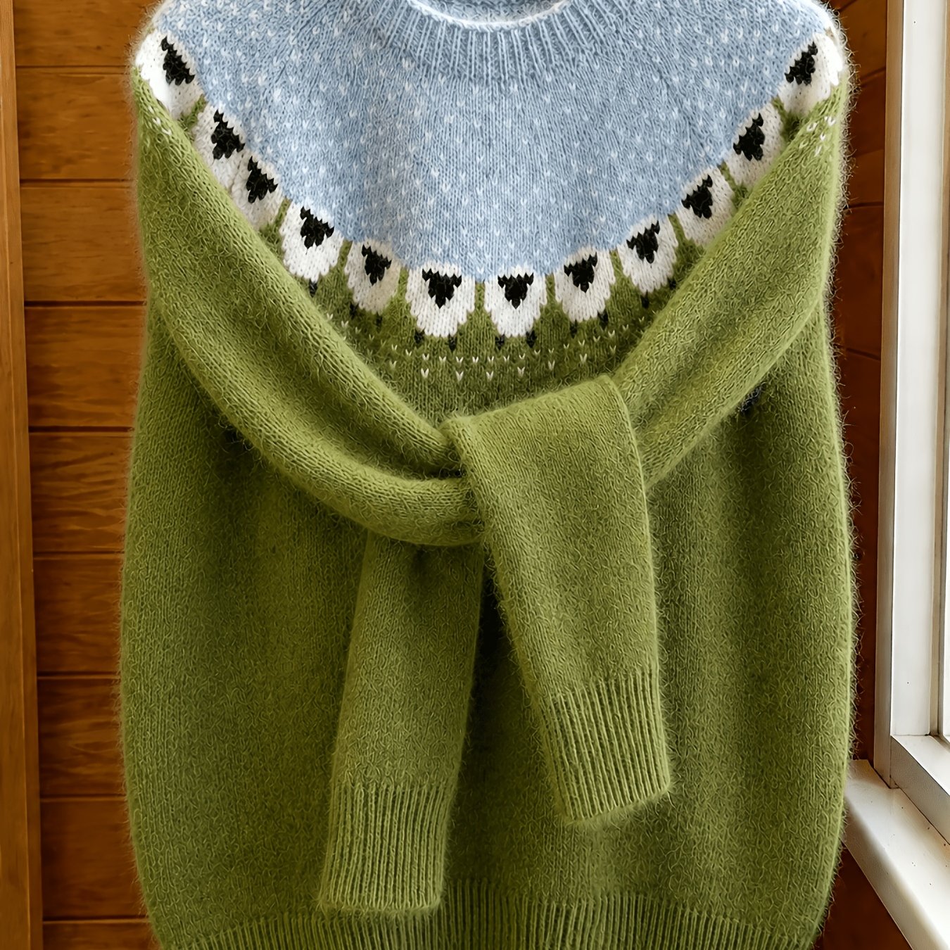TEMU Women's Cute Lamb Fair Isle Jacquard Sweater, Color- Round Neck Soft Plush Pullover Top, Autumn/winter Daily Casual Warm Long-sleeve Knitwear
