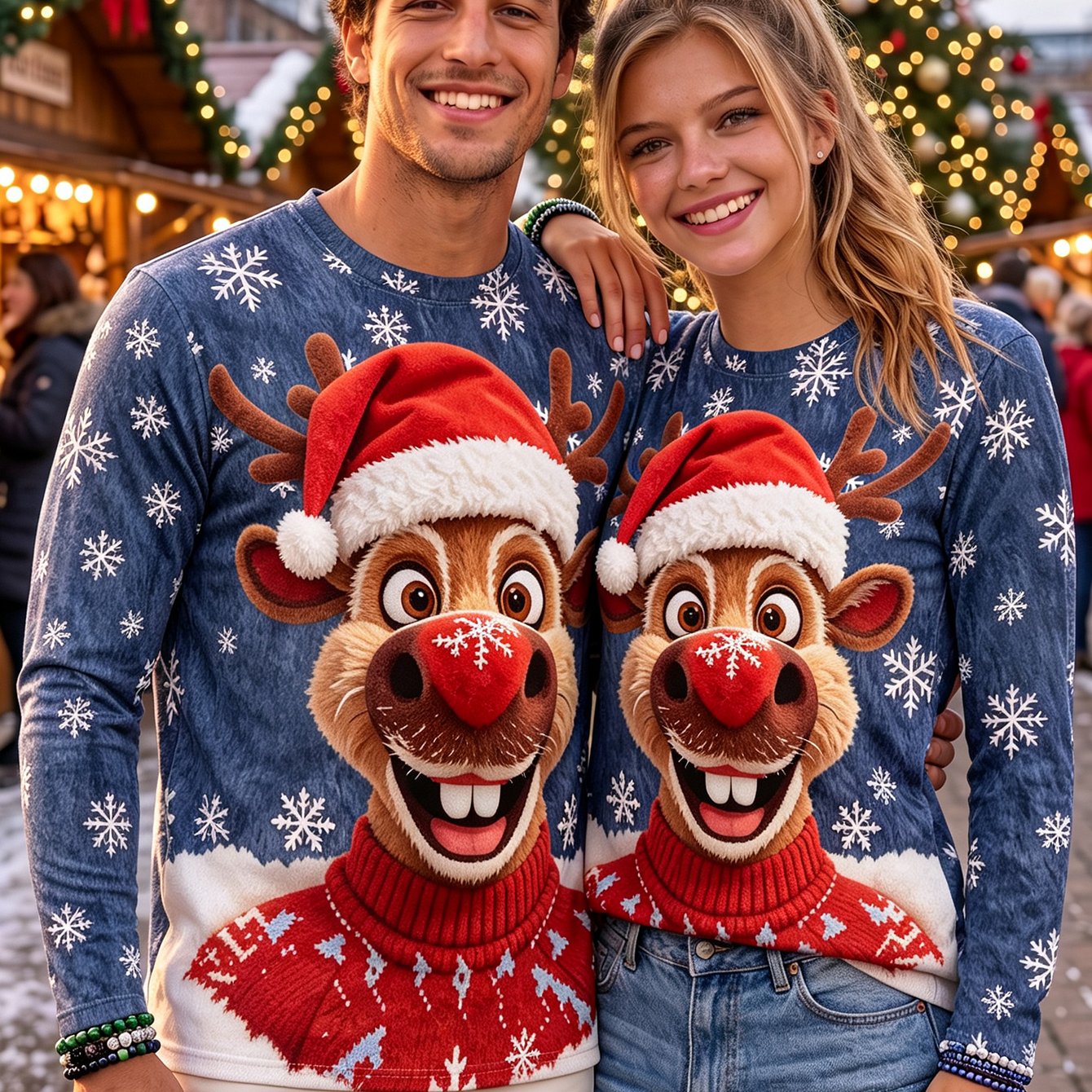 TEMU Unisex Long-sleeve Crewneck Top - Casual Christmas Reindeer Snowflake Breathable -friendly Pullover Shirt For Travel, Outdoor, Thanksgiving Gift