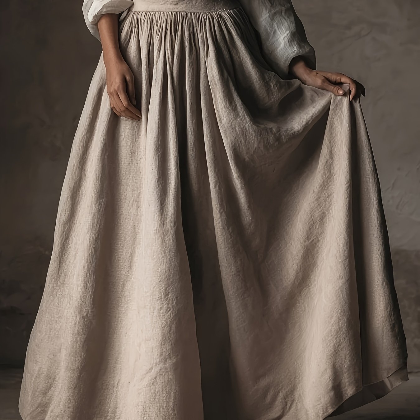 Ladies' Light Beige - High-waisted Long Skirt - A Loose, Breathable, Skin-friendly Vintage Dress That Cinches At The Waist And Elegantly. Perfect For Styles, Daily Wear, Picnics In The Countryside