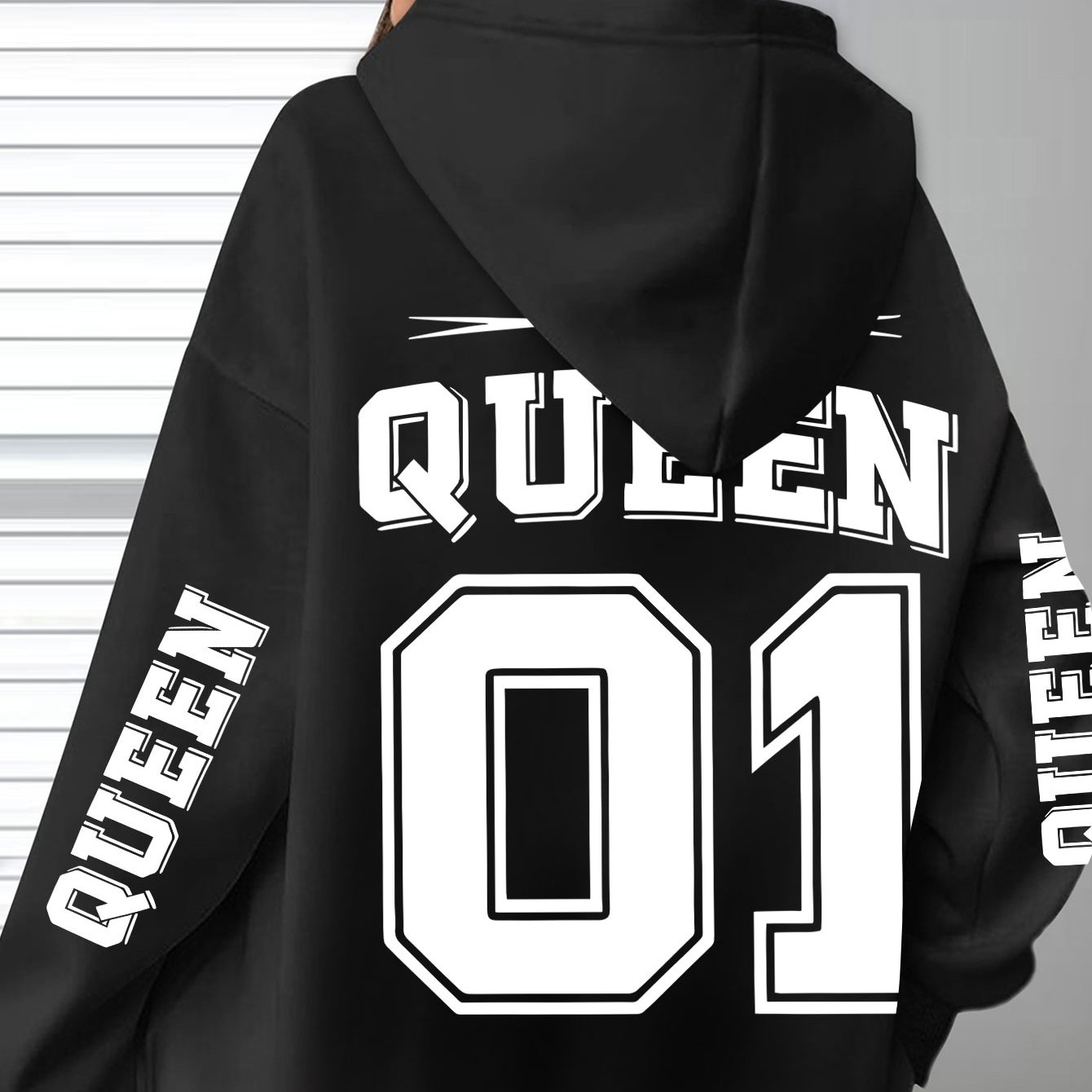 TEMU Plus Size - Plus Size - Plus-size Comfortable Queen 01 Sweet Cool Printed Hoodie - Soft Casual Long-sleeve With Pockets, Wear In Autumn And