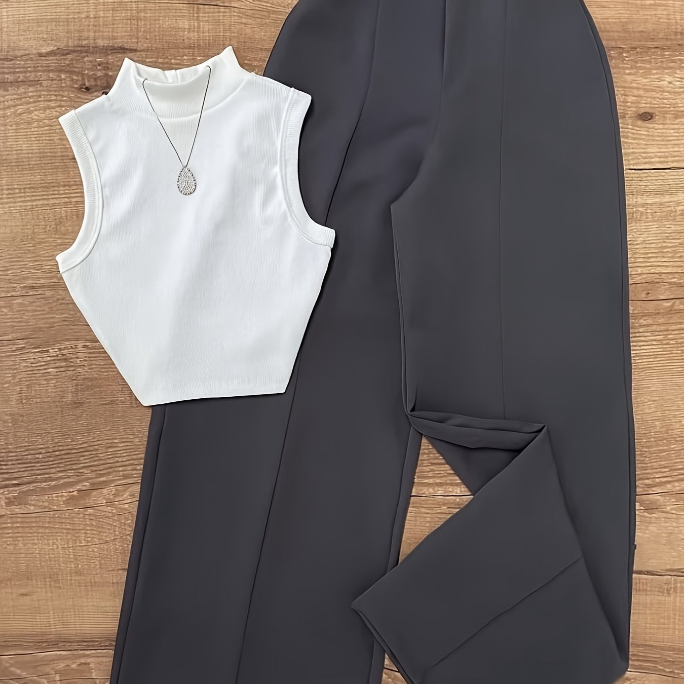 Summer Sexy Half-turtleneck Sleeveless Vest + Versatile Western Flare Pants Set With Belt