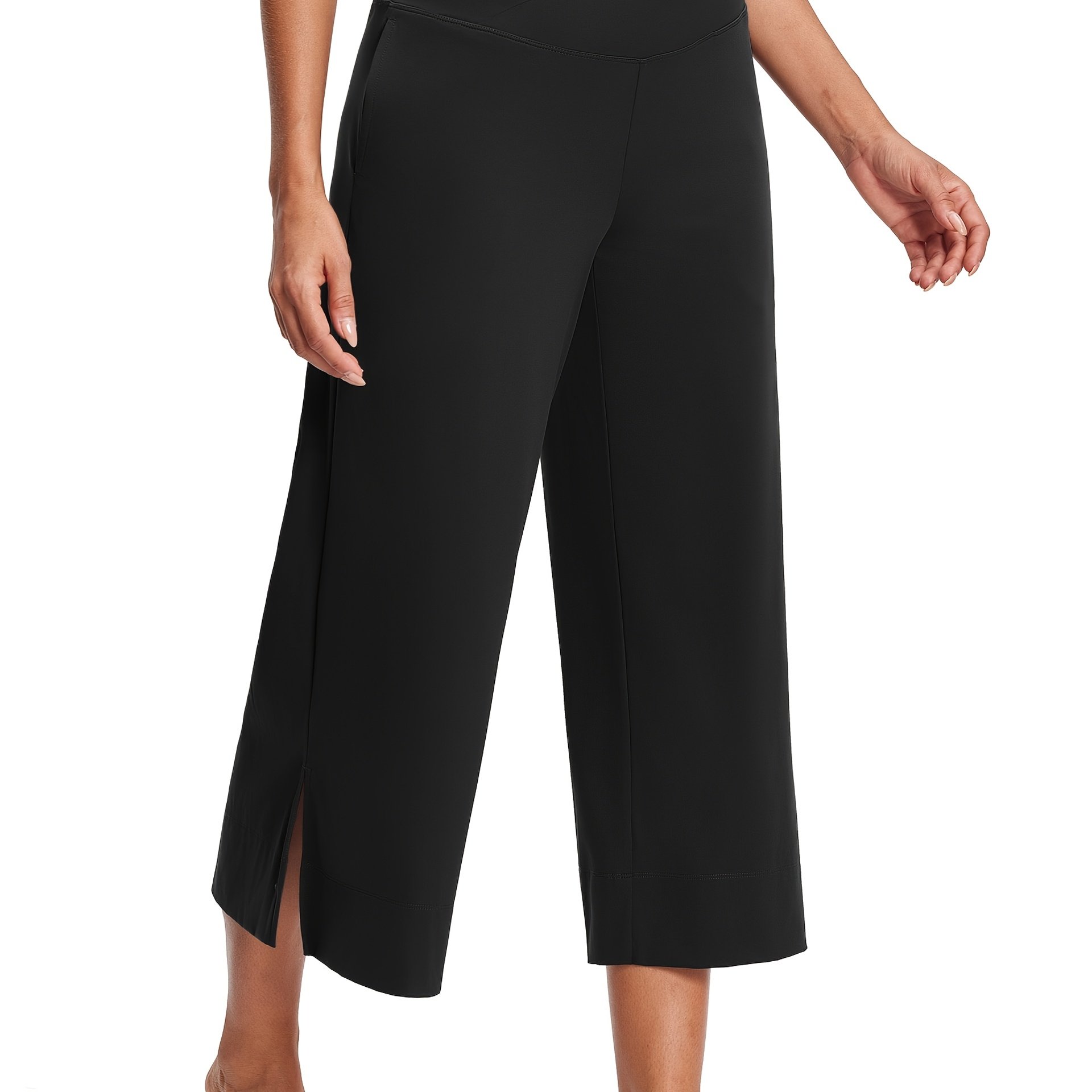 Image of 25" Wide Leg Pants For Women High Waisted Womens Loose Lounge Cropped Pants Travel Crop Pants With Pockets