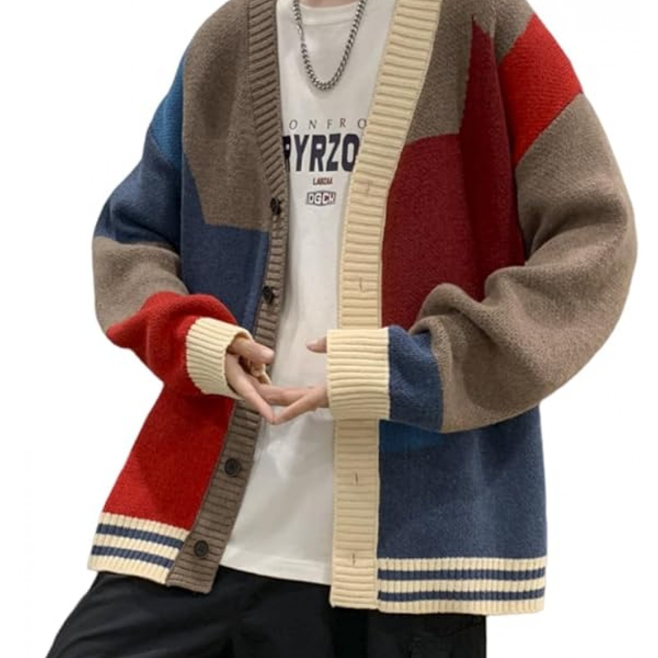 TEMU Cardigan Knit Long- V-neck   Windproof Cold- Outerwear Knit Sweater