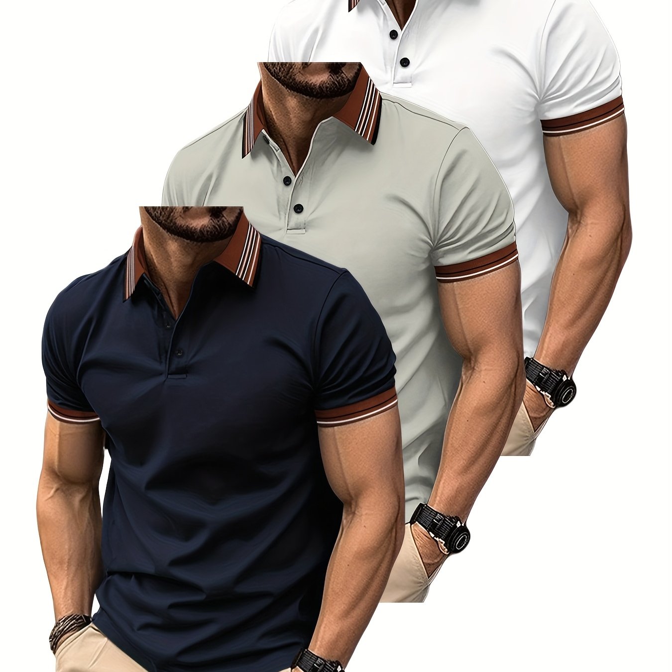 TEMU 3 Comfortable Short-sleeve Button- Lapel Shirts, Men's Summer Casual Shirts, , Gift Idea