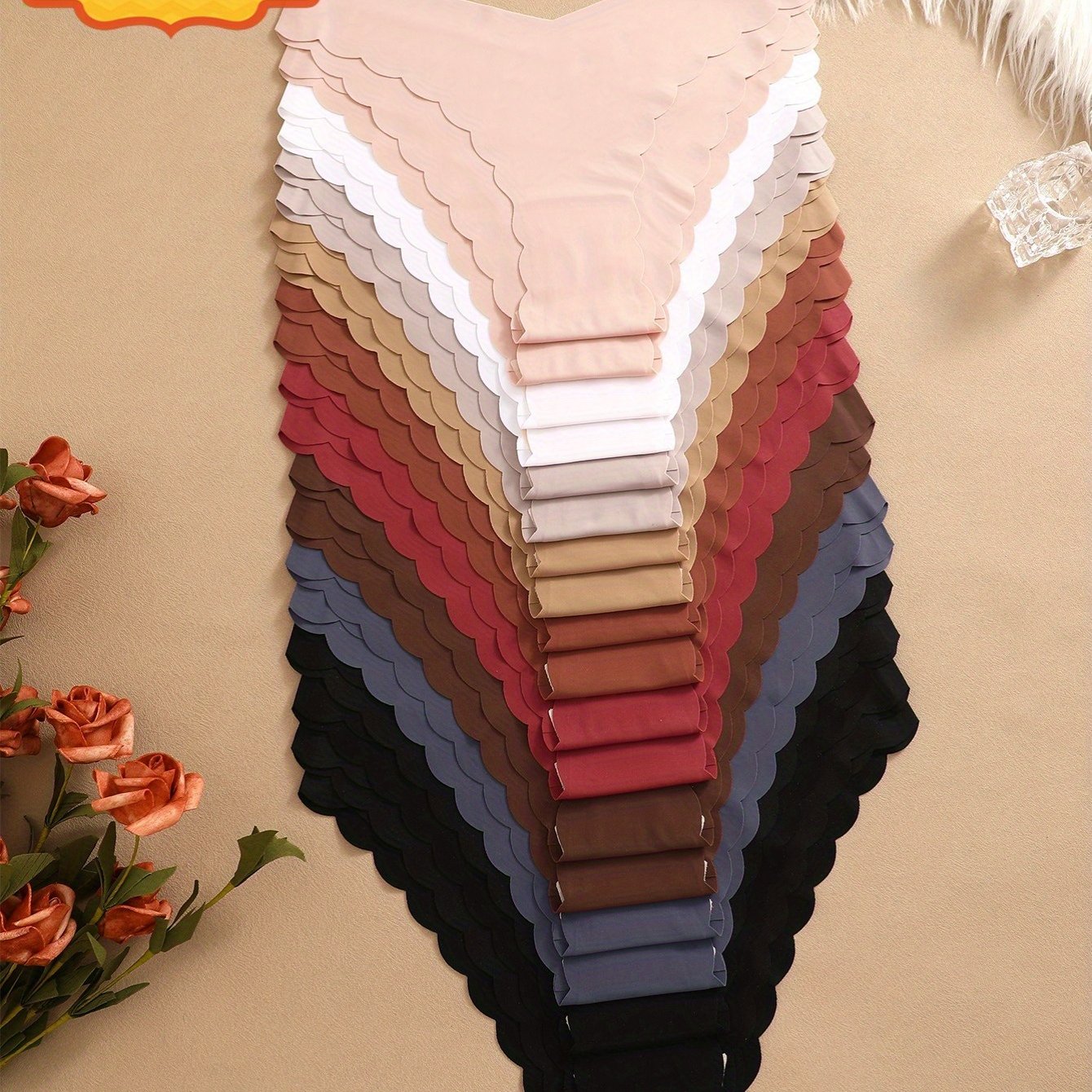 TEMU 20pcs Seamless Wavy Edge Brazilian Pants, Solid Color V-neck Pants, Sexy, Comfortable, Breathable Women's Underwear, Underwear And Underwear Set