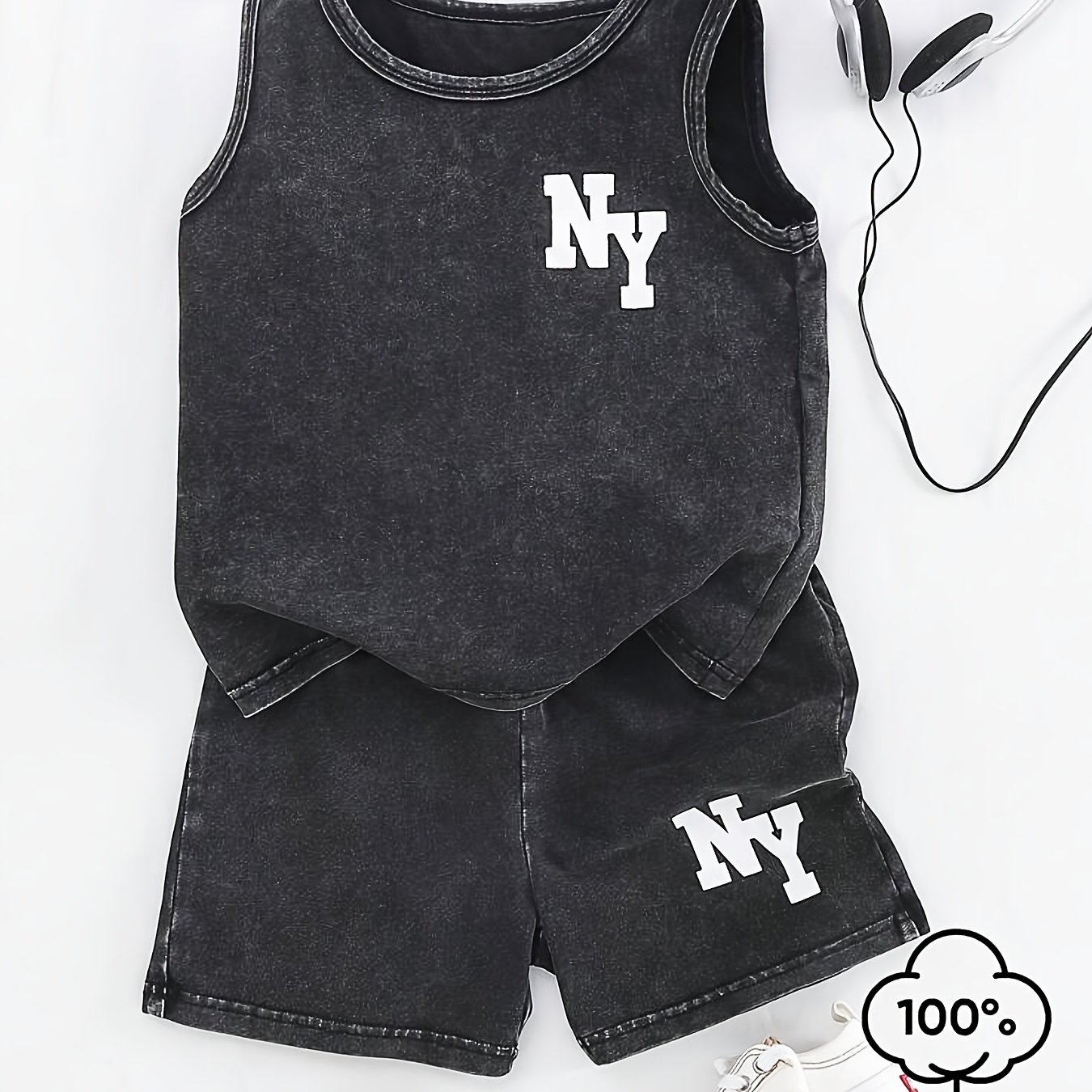 2pcs Set: Boys' Round Neck Sleeveless Letter Print T-shirt + Stretch Waist Shorts, Sportswear Set, 100% Casual Summer Sportswear For , Perfect For Outdoor