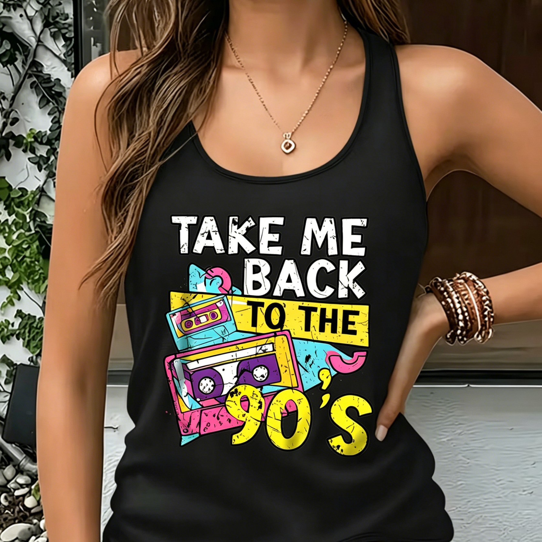 TEMU Camiseta sin tipo tirantes para mujer con estampado retro de casete de - Chaleco holgado sin estilo Y2K para /verano, lavable a máquina, top no