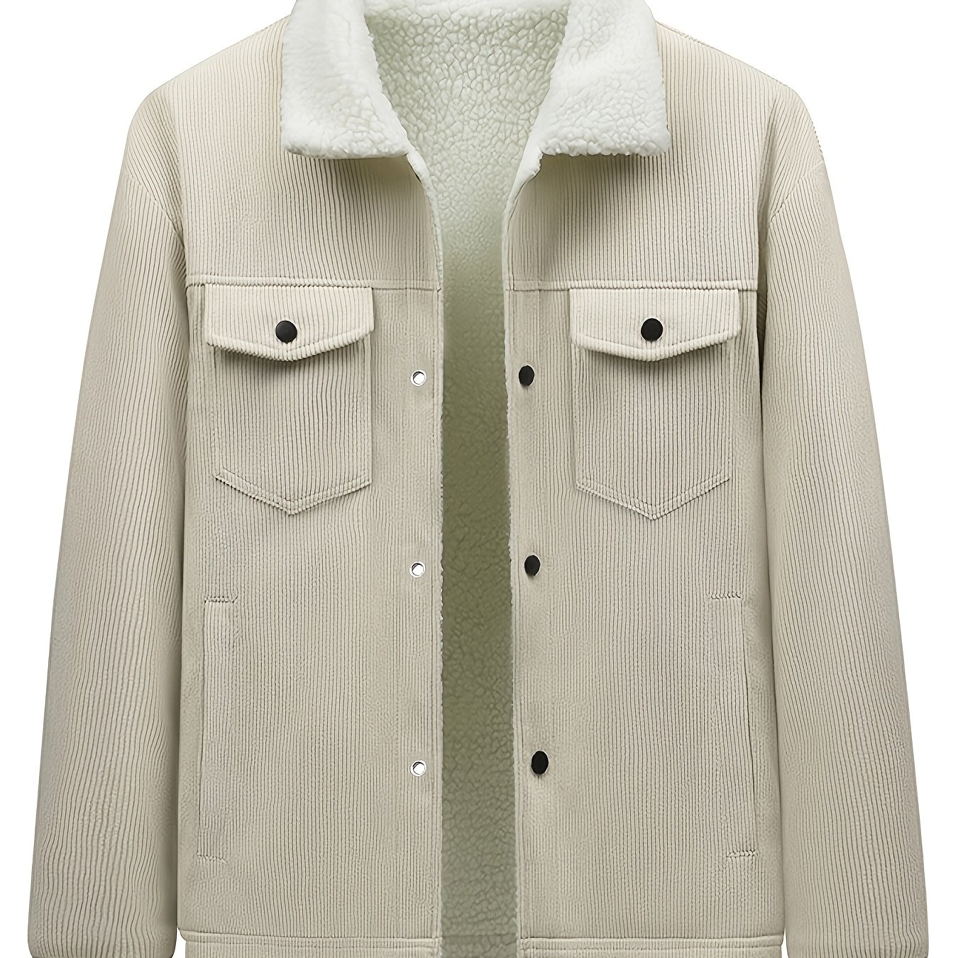 TEMU Men's Autumn/winter Corduroy Jacket With Lining, Thickened Cold-proof Warm Top, Fashion Casual Solid Color Lapel Jacket