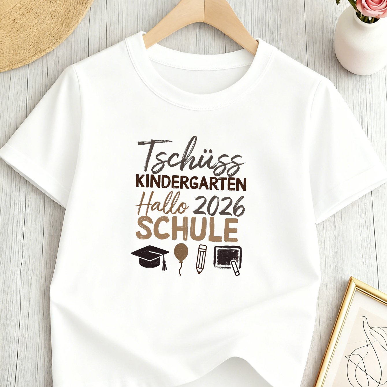 Image of Girls' Spring Summer Casual T-shirt Tschüsskindergarten Halloschule2026 Text Print Back To School Short Sleeve