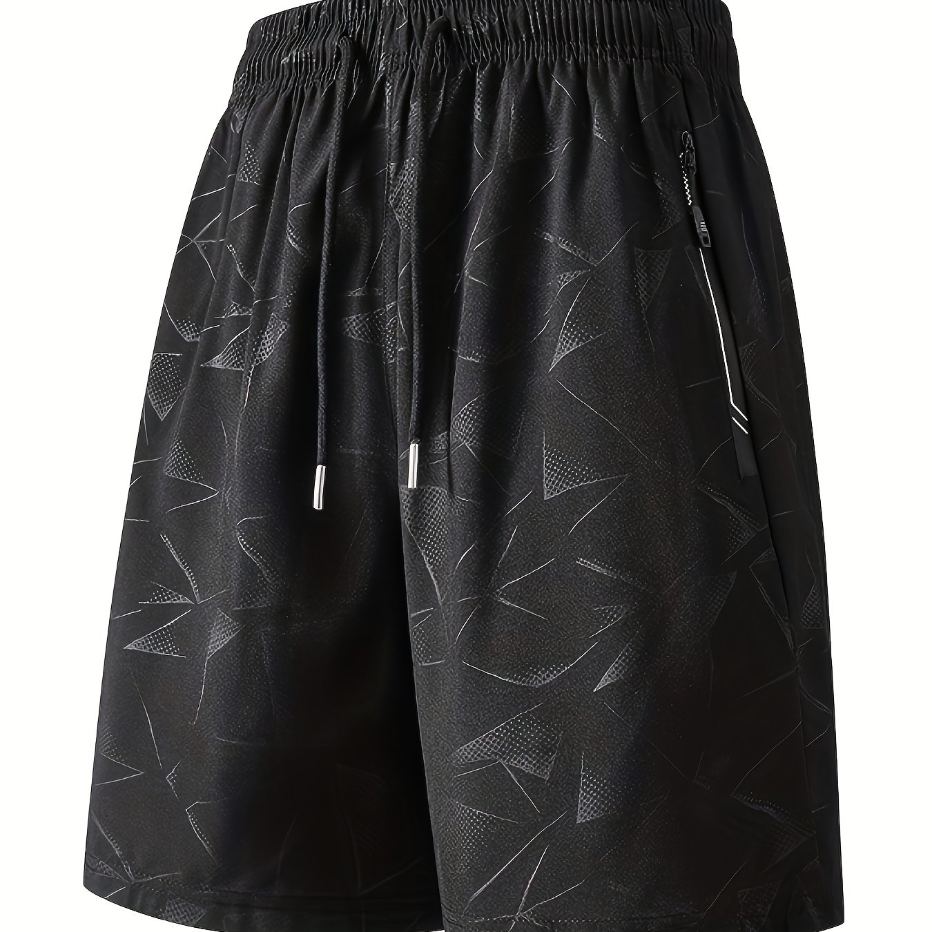 TEMU Men's Summer Quick- Shorts With Zipper Pockets, Elastic Waistband Design, Patterned Fabric, Comfortable And Breathable Loose Fit Casual Athletic