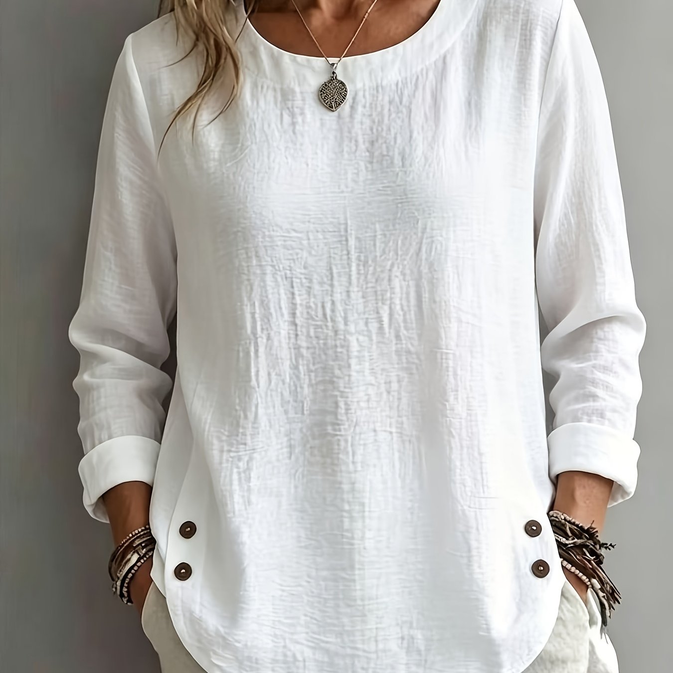 TEMU Women' Color Casual Crew Neck Long Sleeve Shirt