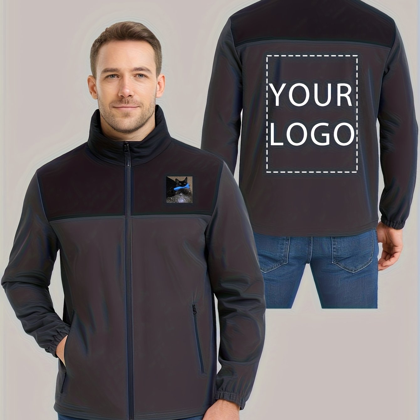 TEMU Personalization - Customizing Men's Windbreakers: Choose Your Pattern Or Logo. -up Collar And Pockets Ideal For Outdoor Activities And Strolls