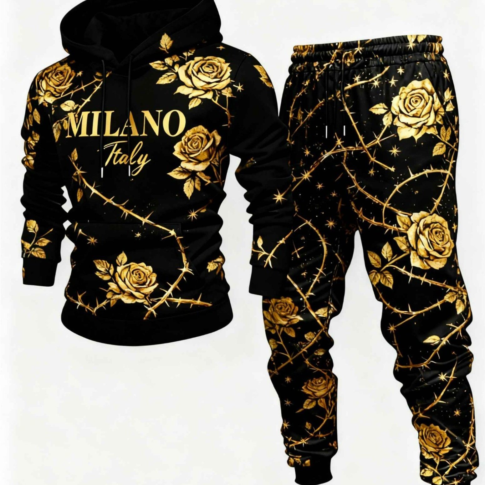 TEMU Conjunto de ropa de ocio para hombre que un chándal con capucha, , ropa elegante para hombre, diseño de estrella de vid de dorada, suéter y