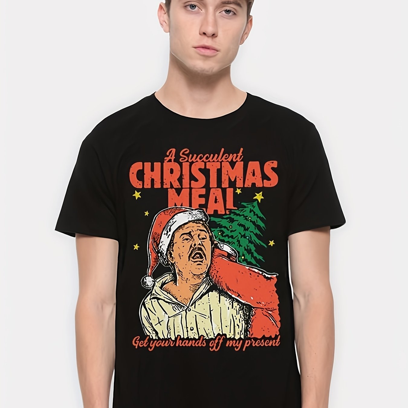 TEMU Funny Christmas Meal Santa Meme T Shirt I'm Succulent Christmas Meal Graphic Tee With Santa And Turkey Design Shirt With Red And Round Unisex