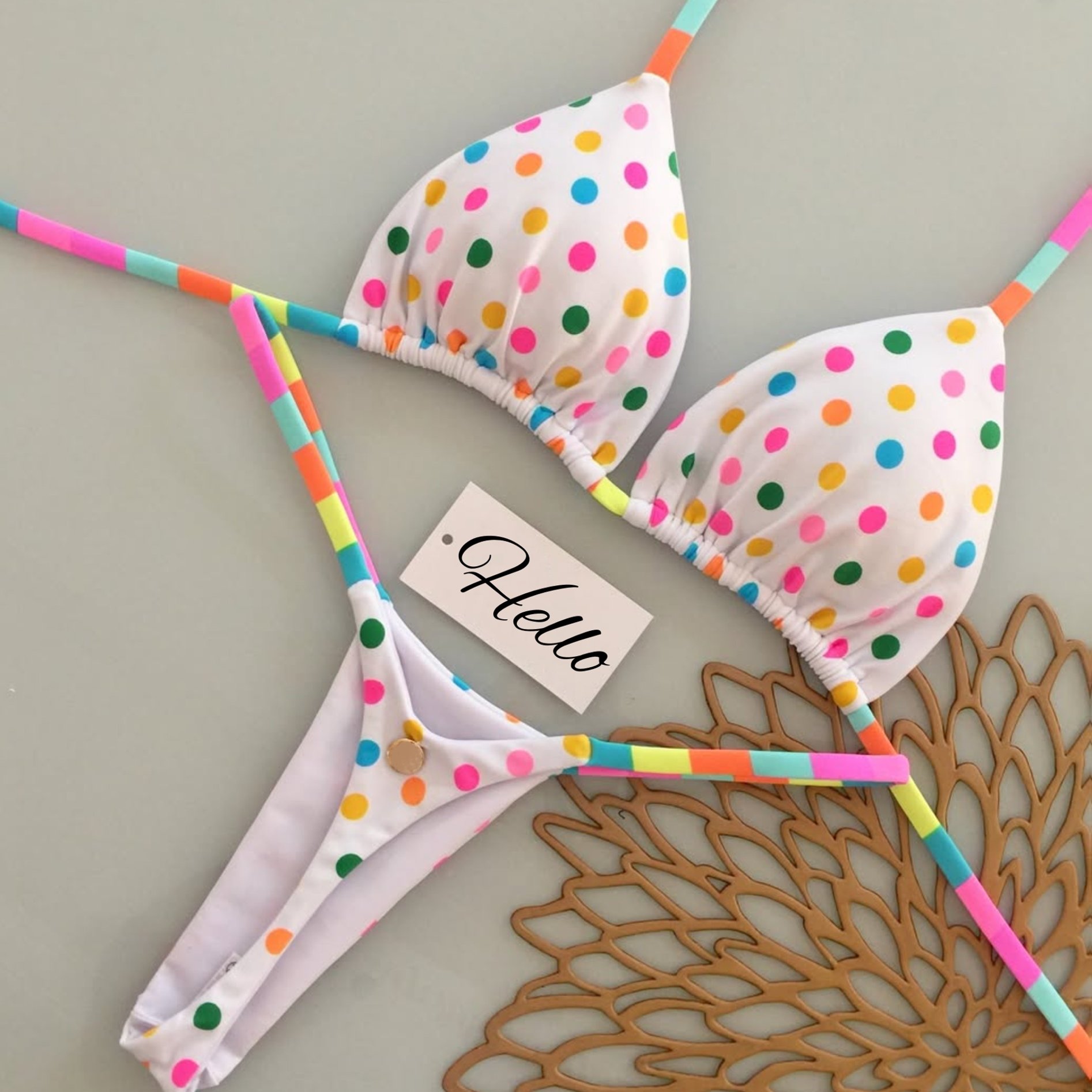 TEMU Ensemble de bikini élégant pour femmes, un bikini sexy deux pièces à pois colorés pour les vacances printanières et estivales , comprenant un
