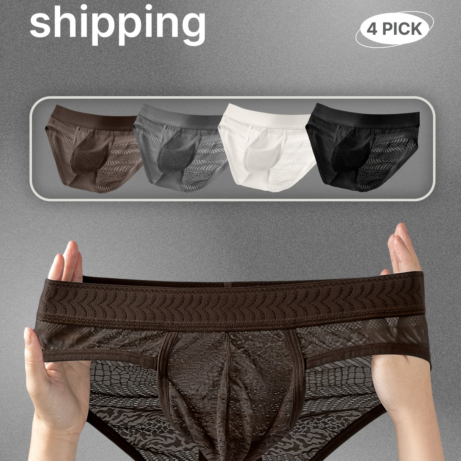 Image of 4pcs Men's Lace Mesh Briefs, Breathable Underwear, Sheer Bikini Briefs For Everyday