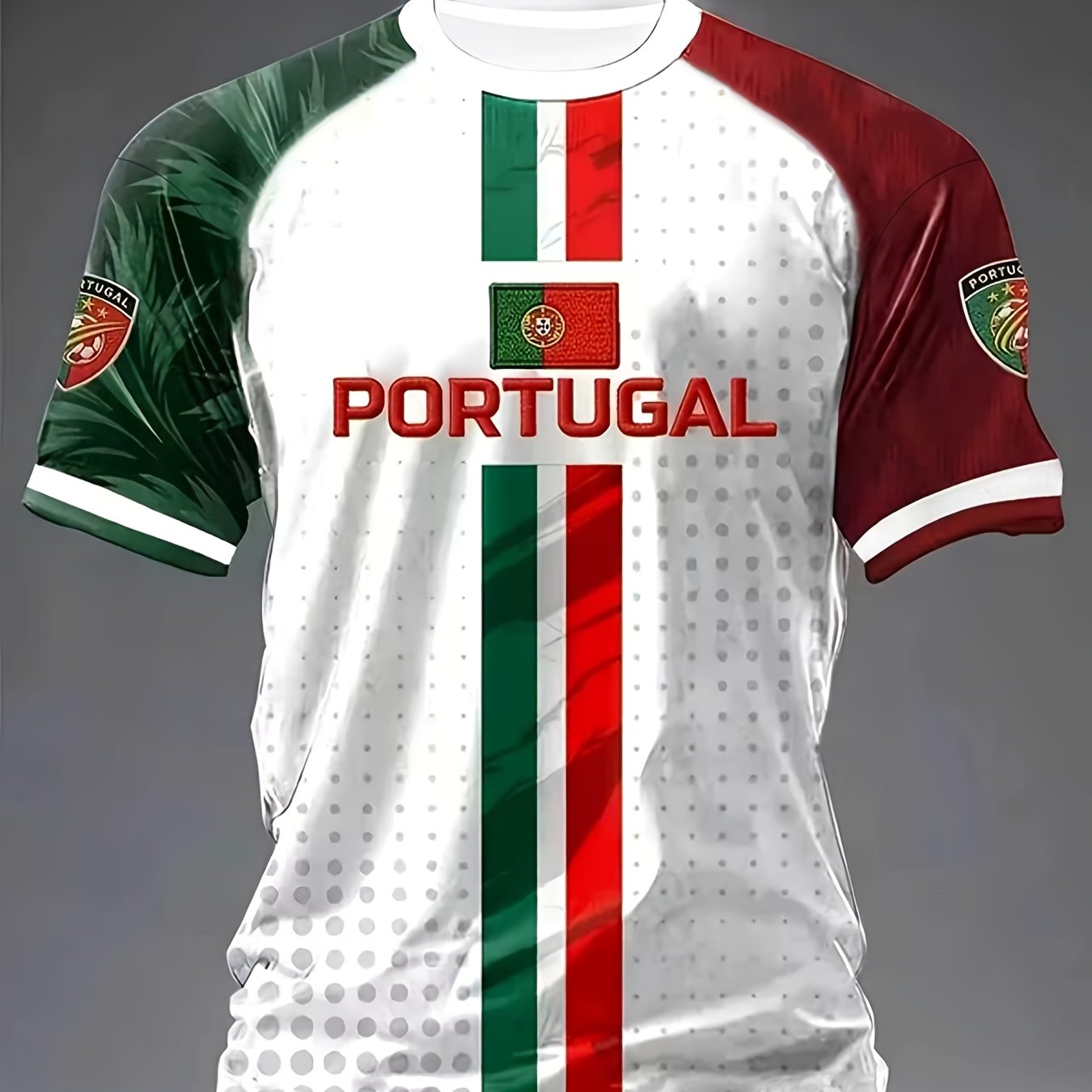TEMU T-shirt d'entraînement pour homme à manches courtes en jersey, motif imprimé drapeau du Portugal à rayures verticales et PORTUGAL,