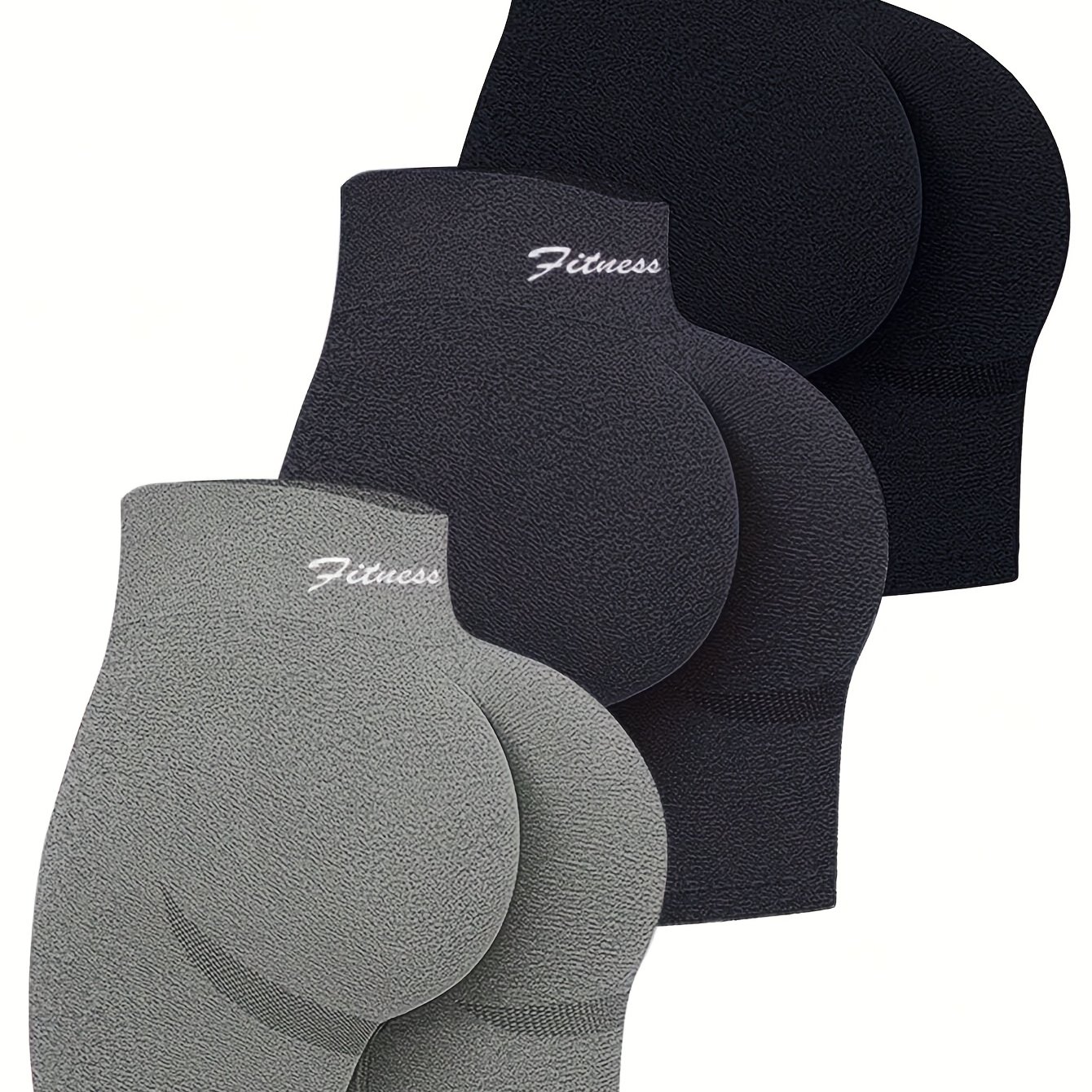 E-shop 3er-Pack Damen Sportshorts mit Buchstabenprint, dehnbare, atmungsaktive Fitness-Shorts Leggings, weite Bund, Bauchkontrolle, Yoga-Shorts für