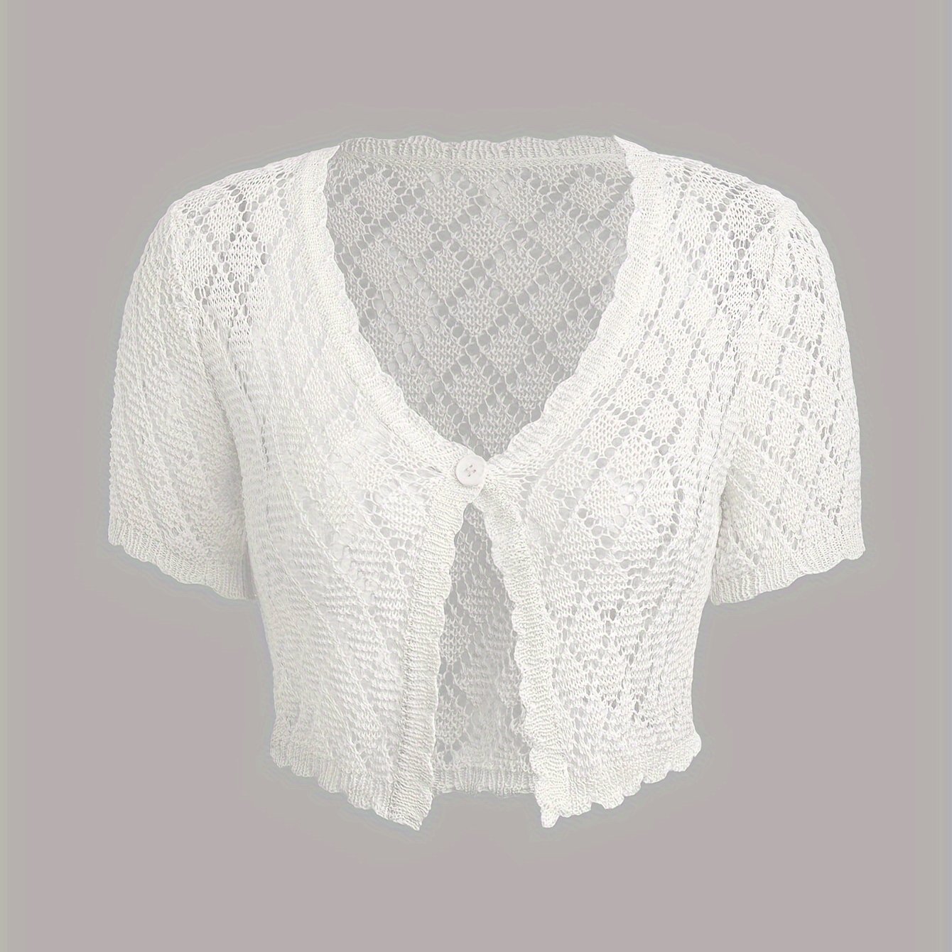 Image of Elegant Vintage White Cut-out Cropped Short-sleeve T-shirt Women's Trendy Instagram Belly-baring Cardigan