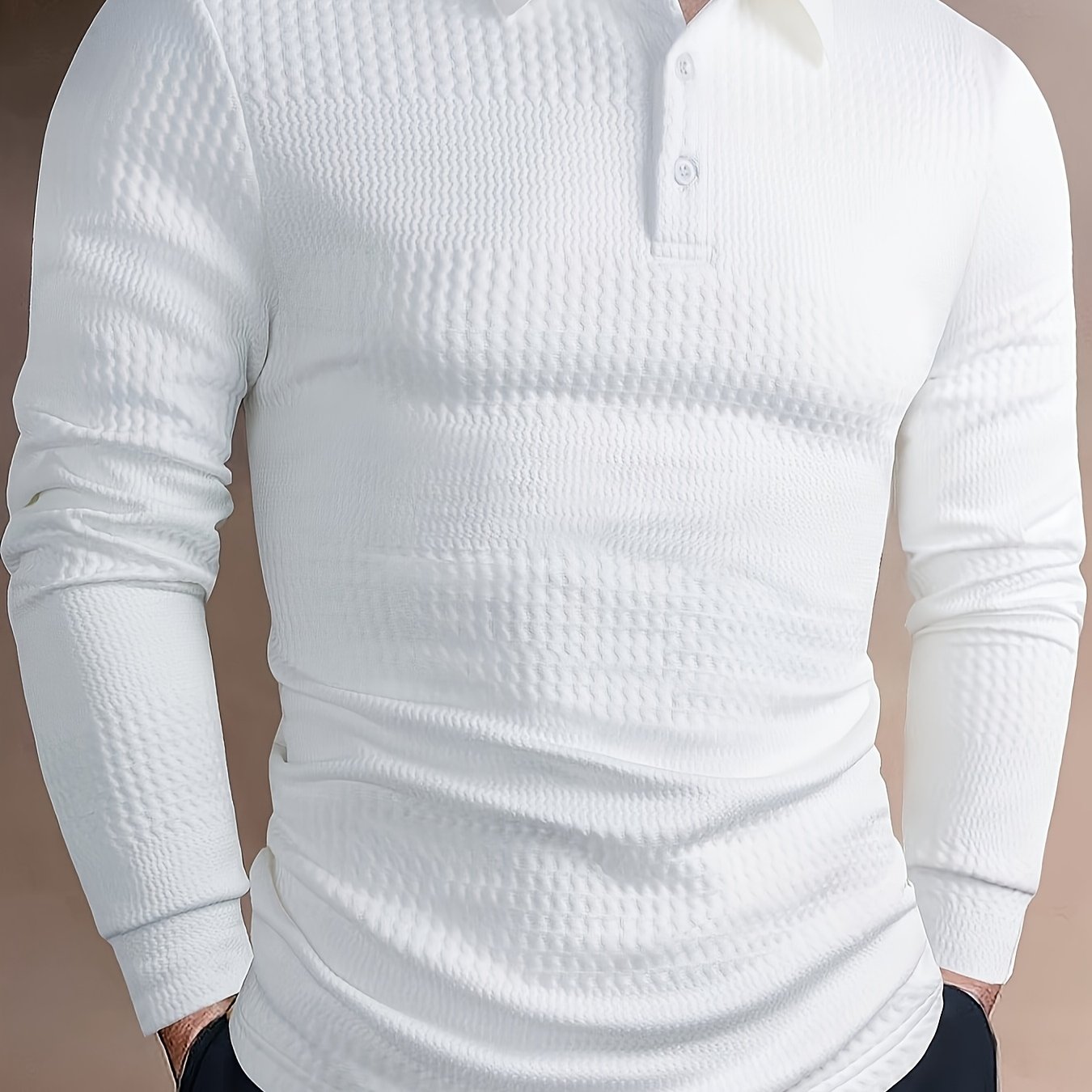 TEMU Camisa masculina de manga - Elegante e casual, tecido antirrugas e secagem rápida em poliéster para golfe, escritório, - Lavável na máquina, blusa /outono, moda masculina moderna com .|패션