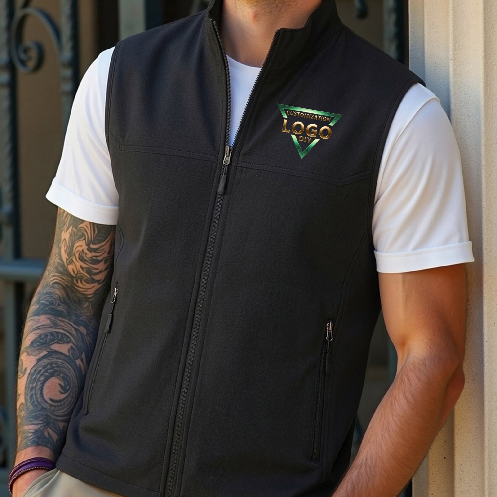 TEMU [custom Vest] Fashionable Easy Men's Vest, Outdoor Sports Photography Casual Vest Sleeveless Jacket Coat, Solid Color Collar Work Vest Workwear,