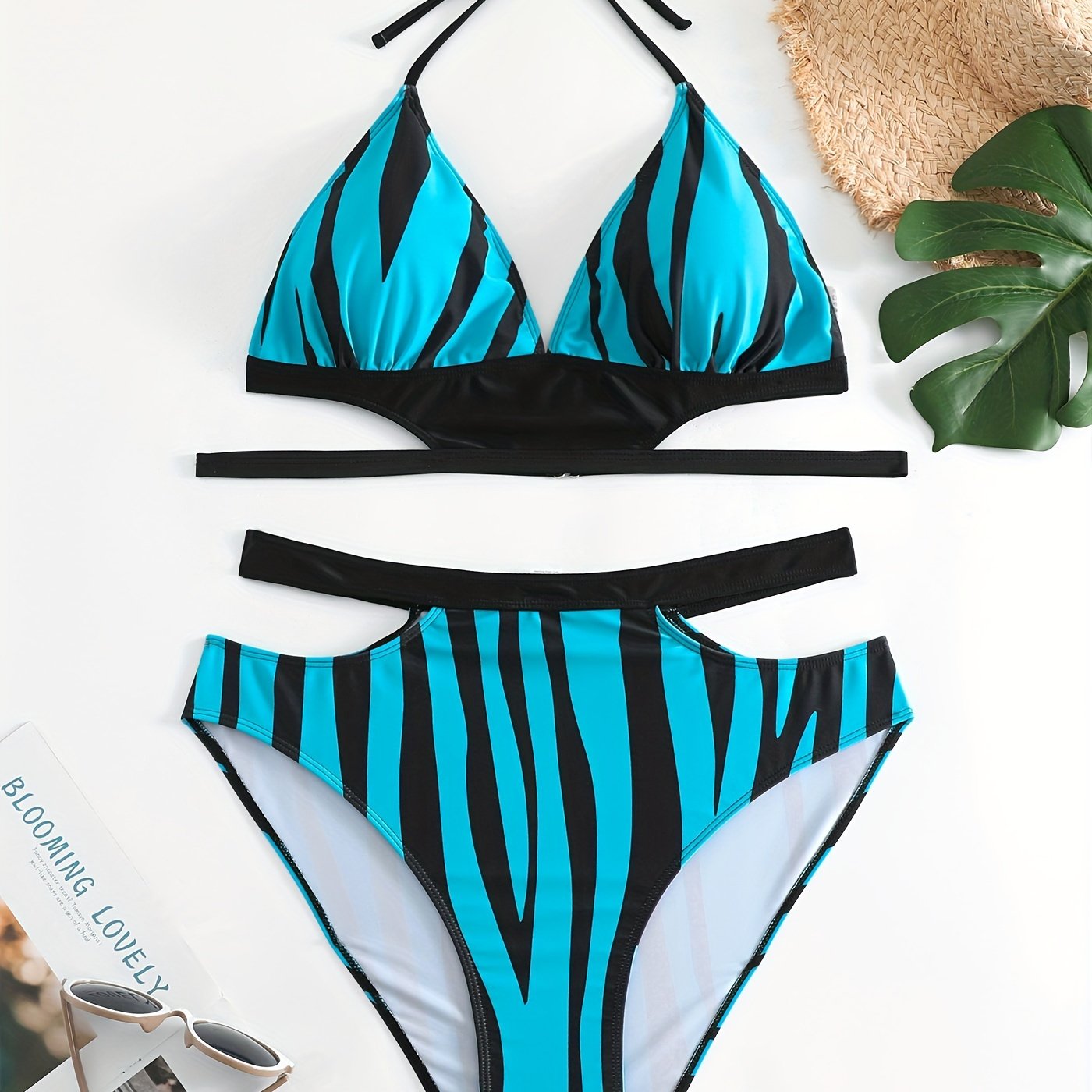 Plus Size Trendy Bikini Set Women's Plus Colorblock Backless