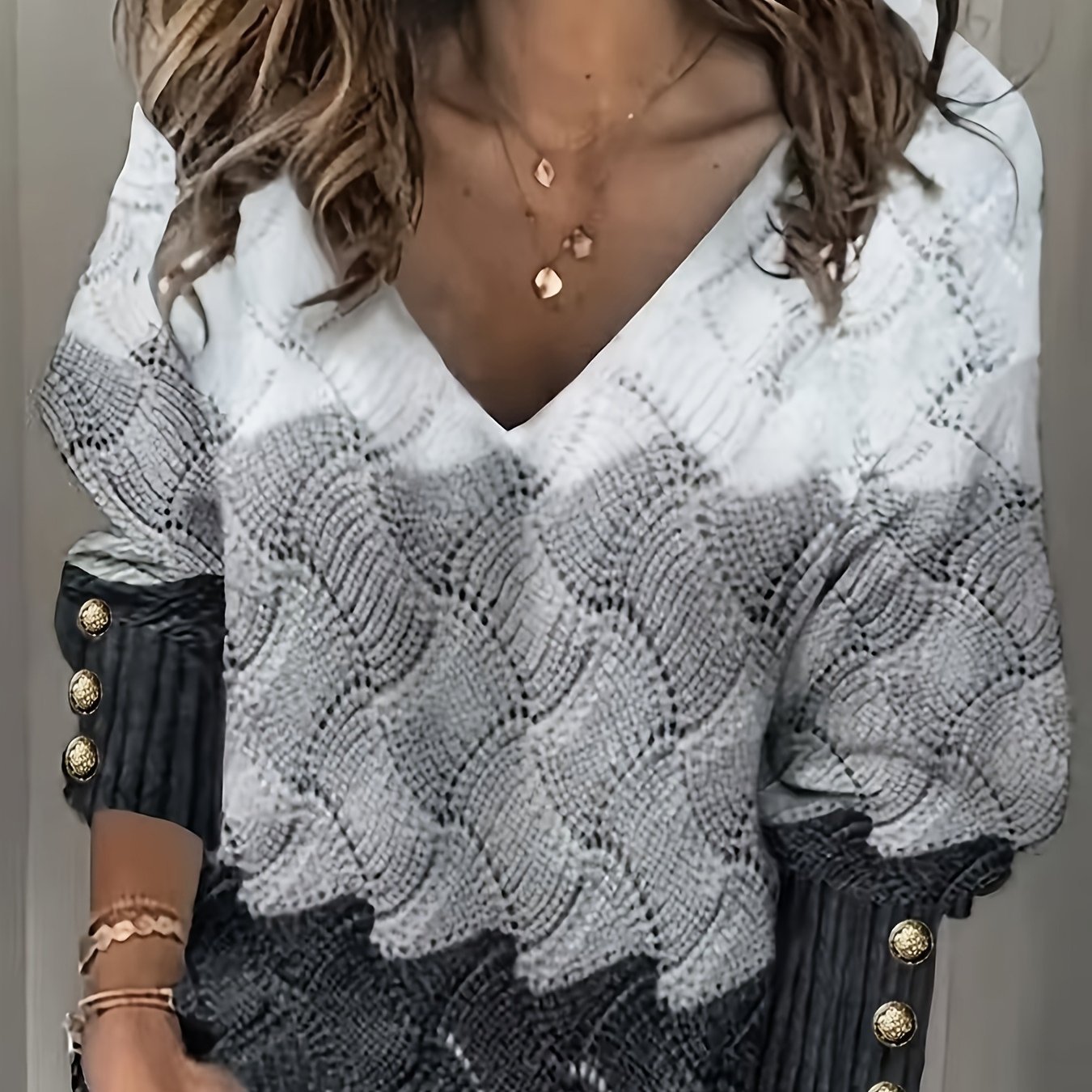 Image of Elegant Long-sleeve Color- V-neck Pullover For Women, Suitable For Home, Travel, And Office In Autumn And Winter