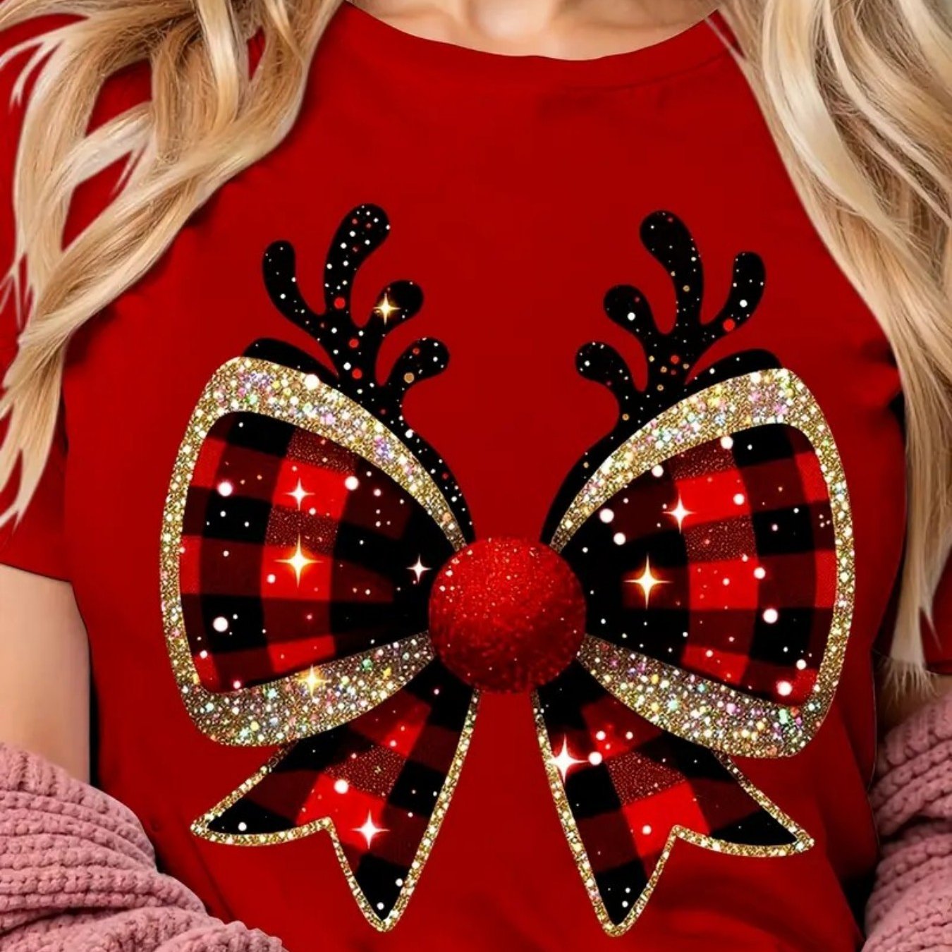 TEMU Christmas Fashion Letter Cartoon Print Women's Round Neck 100% T-shirt, , Comfortable And Breathable, Suitable For Everyday Casual Matching,
