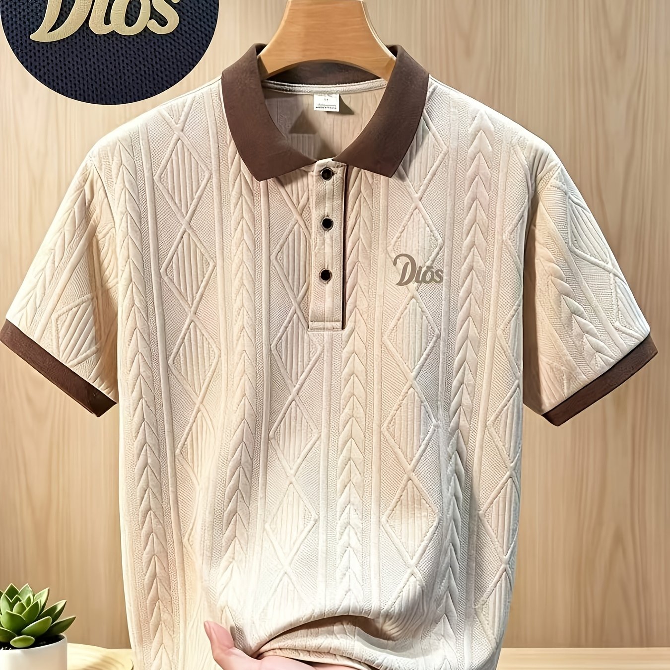 TEMU 999-9, Father's Day , High-quality Men's Short Sleeve Collared Golf Shirt, Frosted 3d English Pattern, Textured Striped Fabric, Soft And