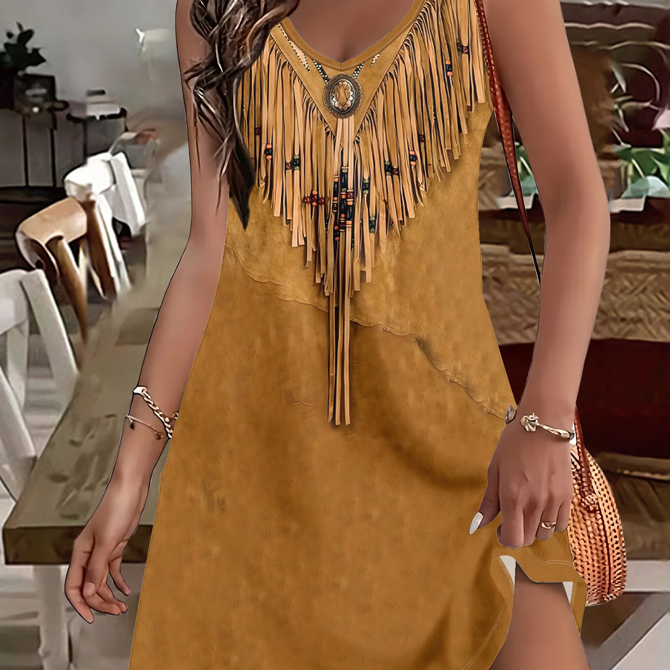TEMU Plus Size, European And American Women's Fashion V-neck Loose Long Dress 1980
