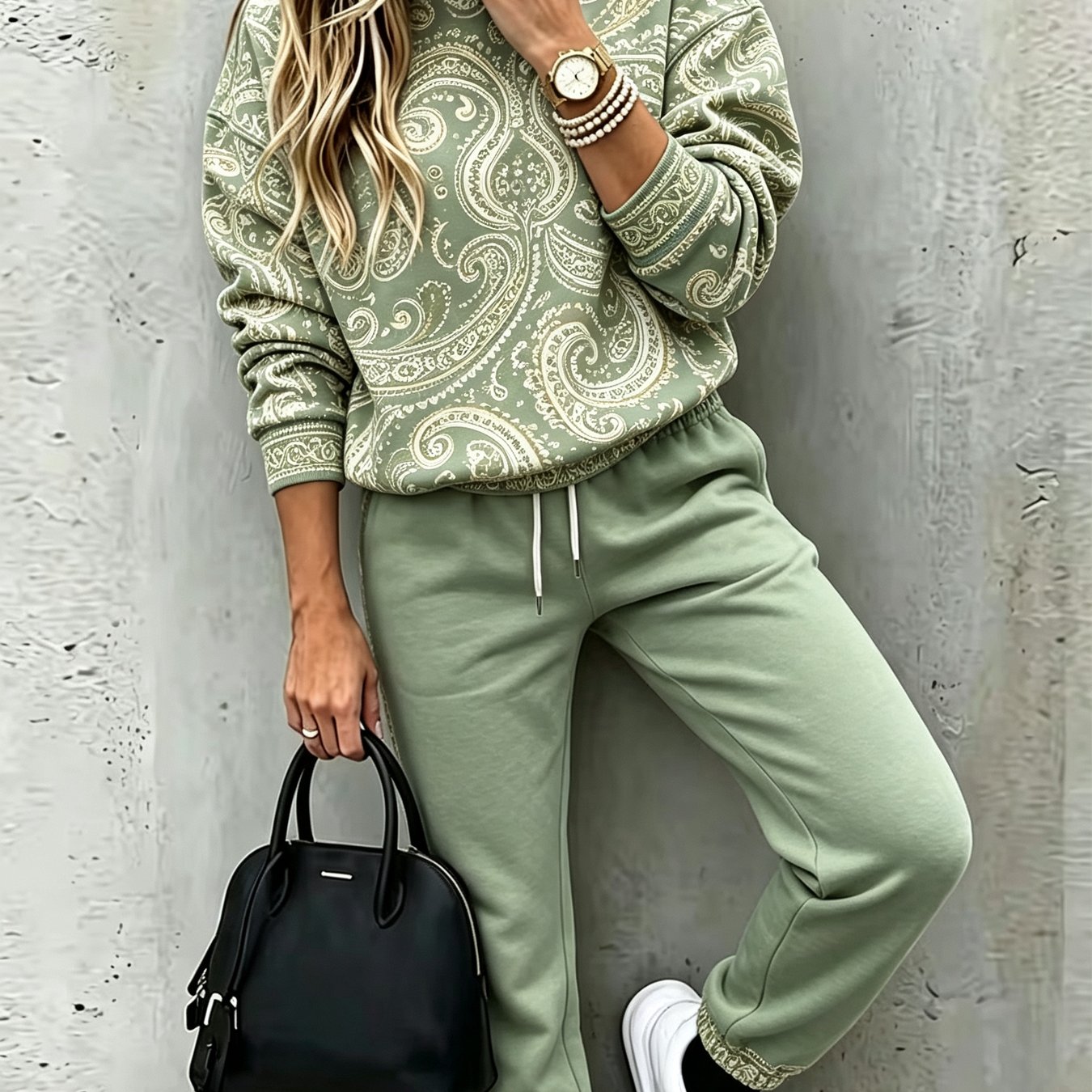 TEMU Women's Fall And Winter Fashionable Versatile Elegant Long-sleeve Round-neck Sweatshirt Pullover With Casual Jogger Pants Set, Featuring