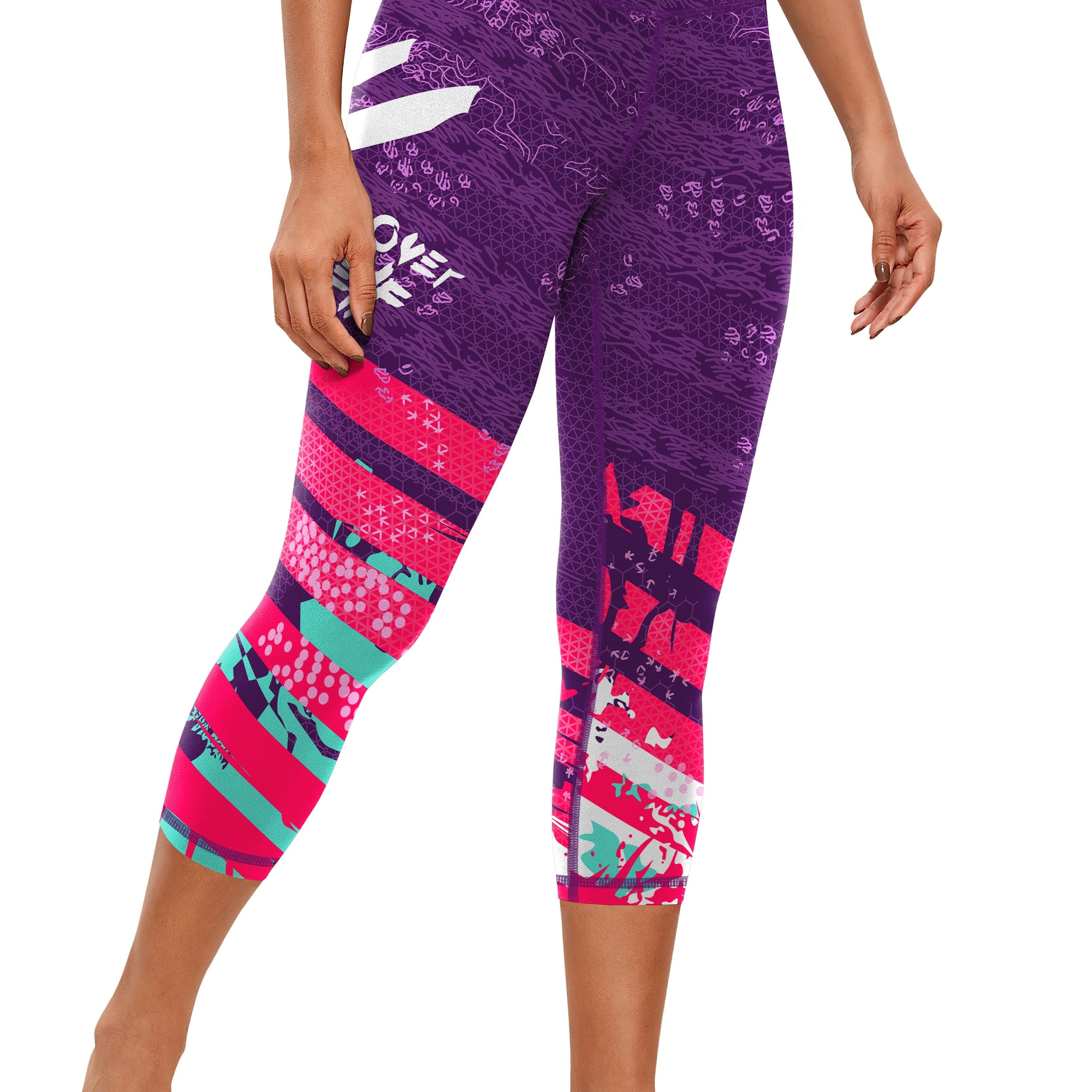 Image of Women's Athletic Leggings, Outdoor Sports Training Fitness Yoga Capri Pants, Side Striped Print Lifting High Waist Stretch Fashion Tights, Women's Athletic Pants