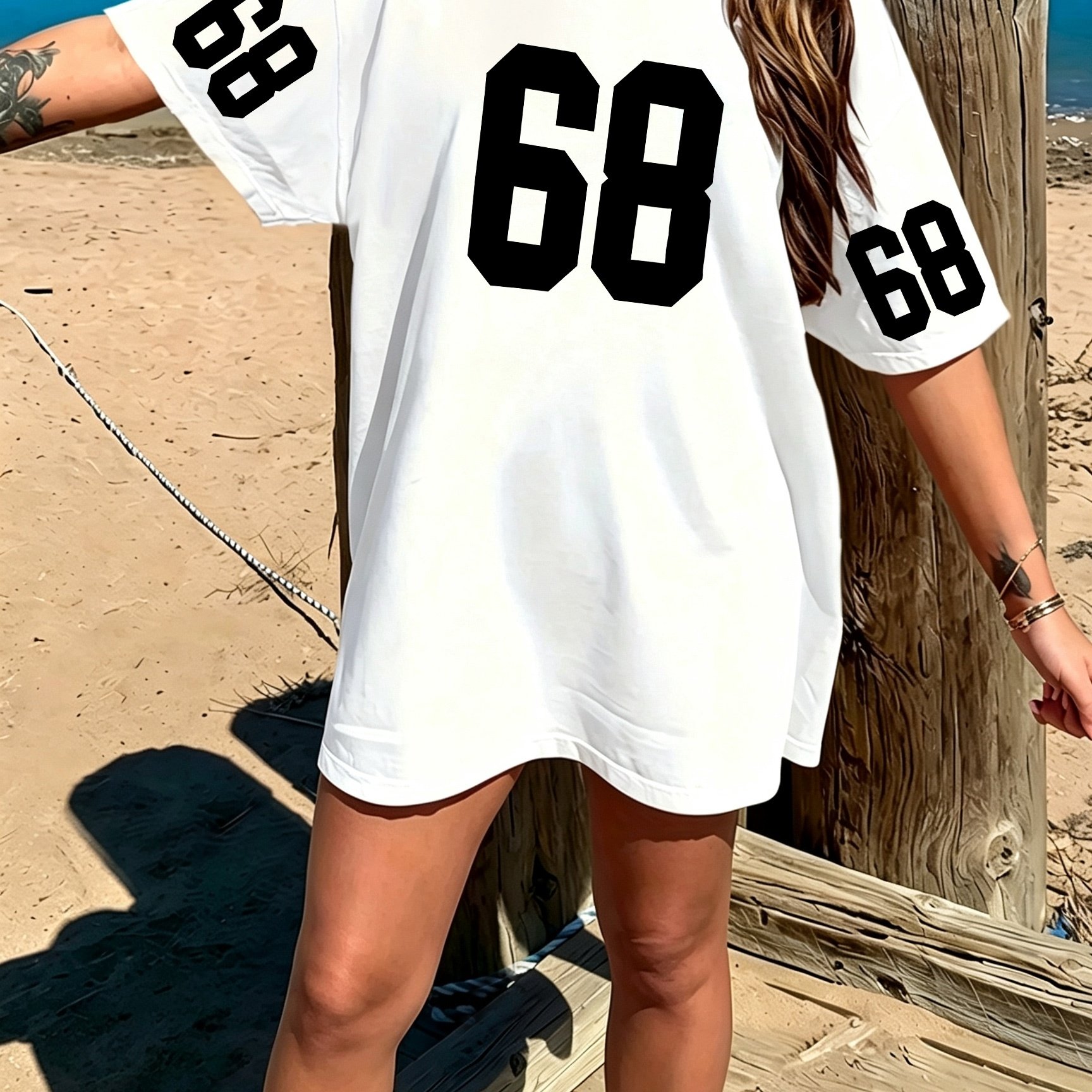 TEMU Letter Printing Pattern - Elegant And Fashionable - Women's Round Neck Pullover T-shirt, Casual Beach Shirt, Ladies Summer Dress, Loose Version,
